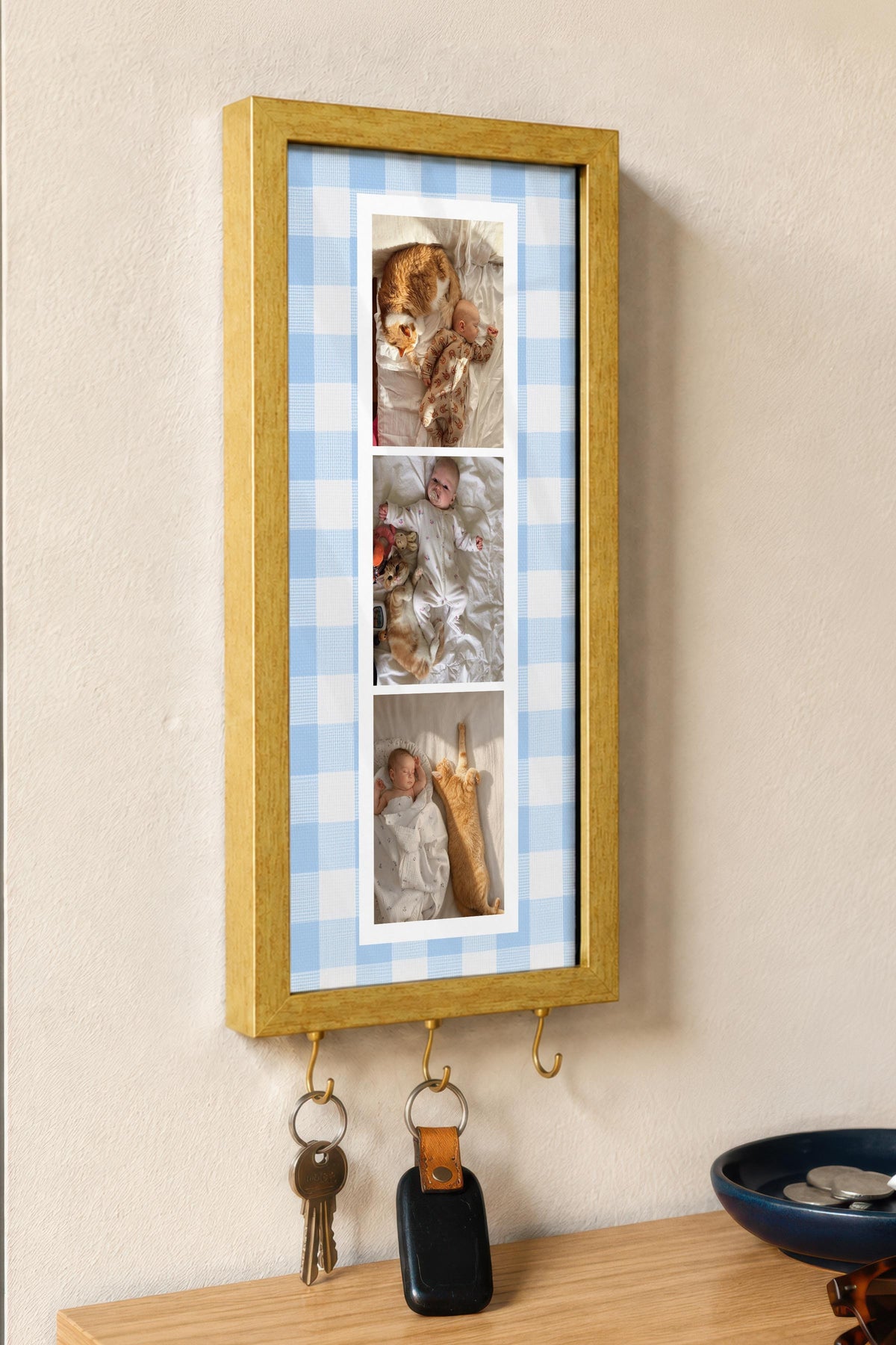 Kişiye Özel Tablo Anahtarlık, Photobooth Stili Gold Fotoğraf Çerçevesi, Vintage Duvar Dekoru