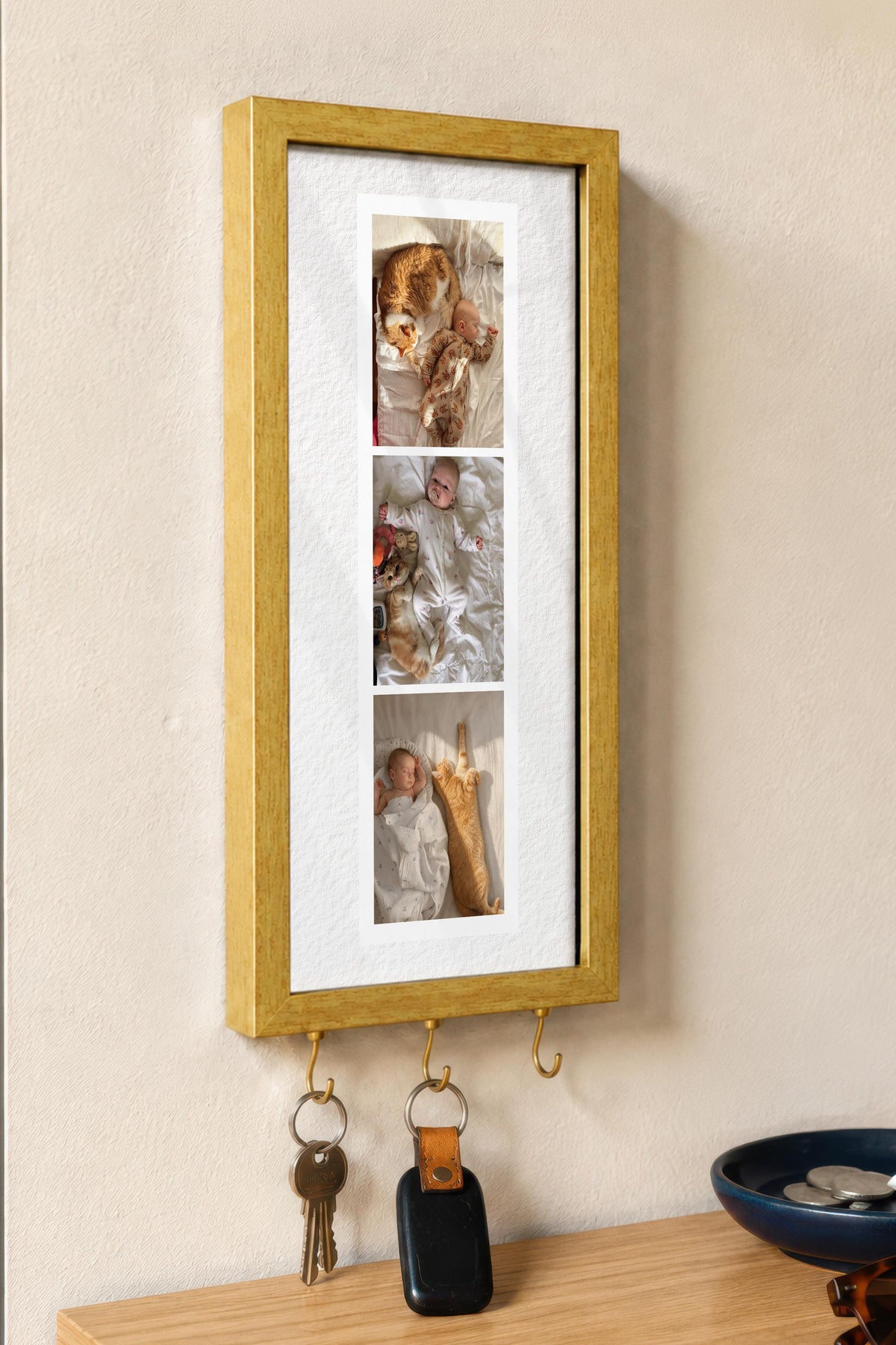 Kişiye Özel Tablo Anahtarlık, Photobooth Stili Gold Fotoğraf Çerçevesi, Vintage Duvar Dekoru