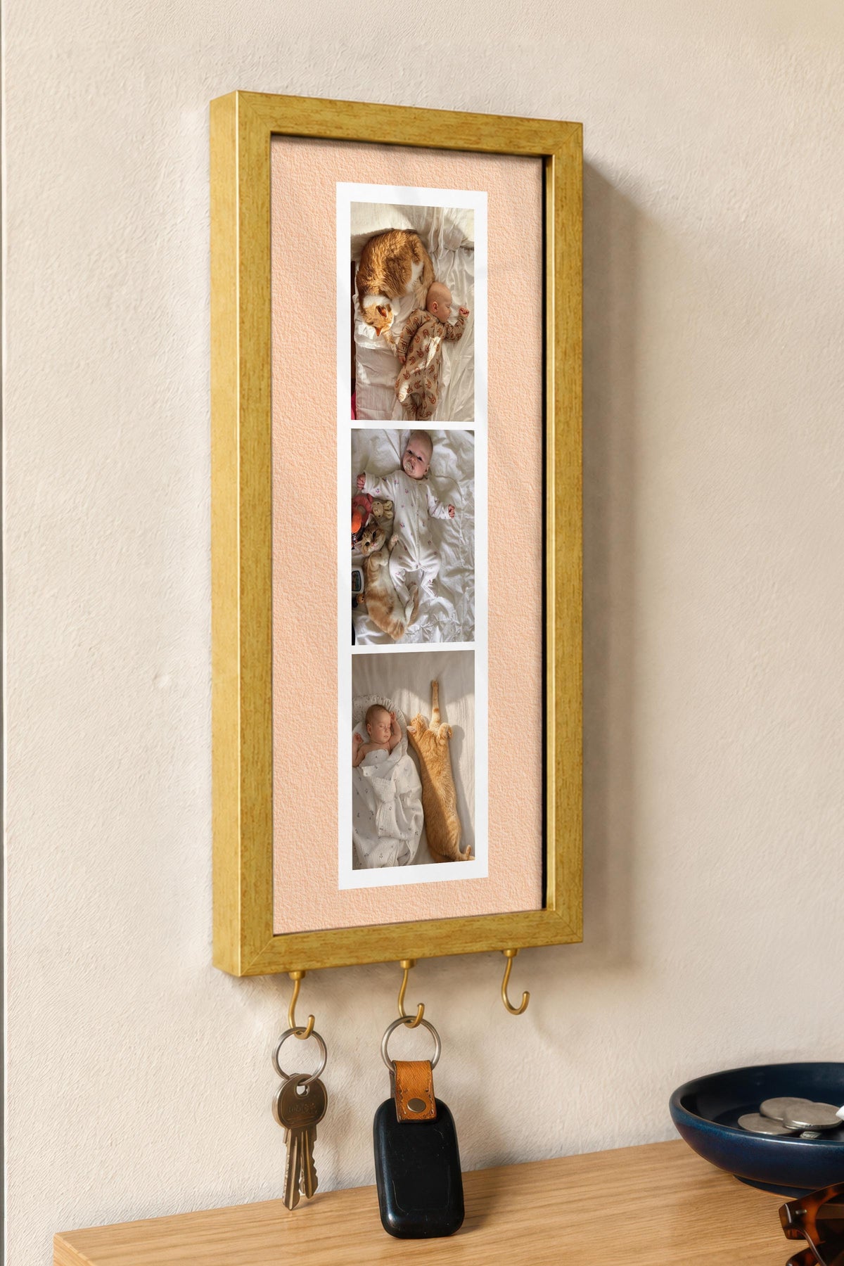 Kişiye Özel Tablo Anahtarlık, Photobooth Stili Gold Fotoğraf Çerçevesi, Vintage Duvar Dekoru
