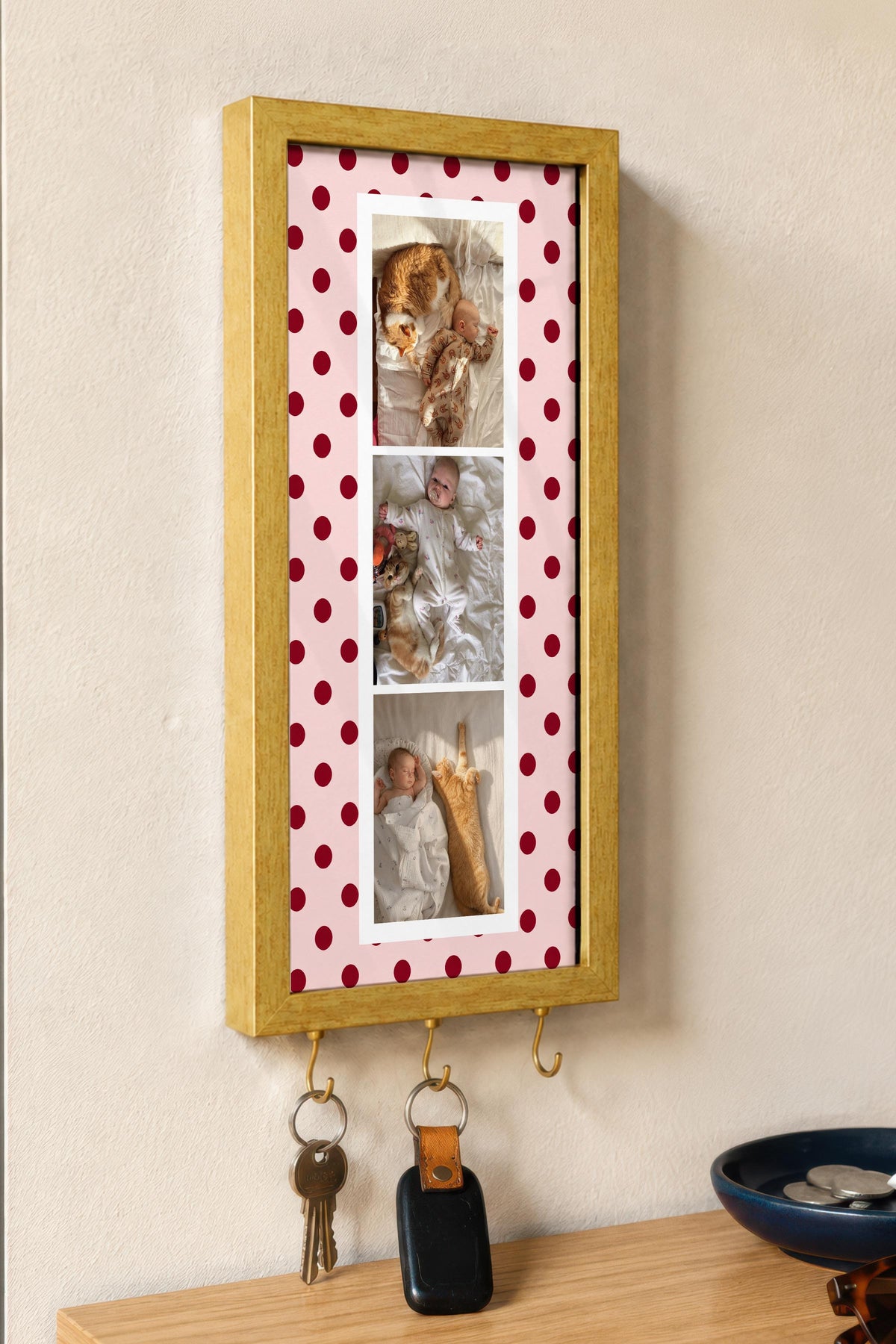 Kişiye Özel Tablo Anahtarlık, Photobooth Stili Gold Fotoğraf Çerçevesi, Vintage Duvar Dekoru