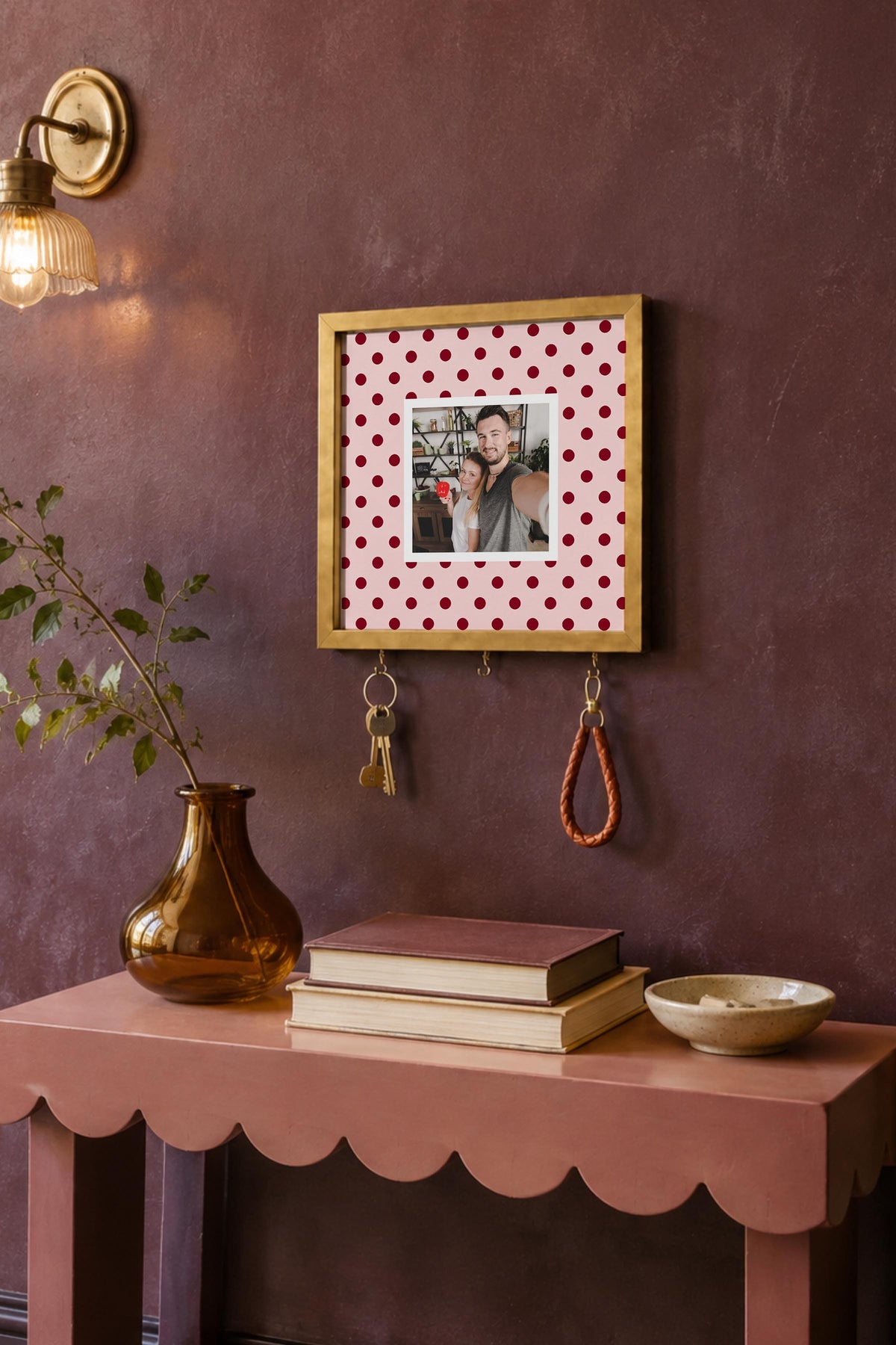 Kişiye Özel Tablo Anahtarlık, Photobooth Stili Gold Fotoğraf Çerçevesi, Vintage Duvar Dekoru