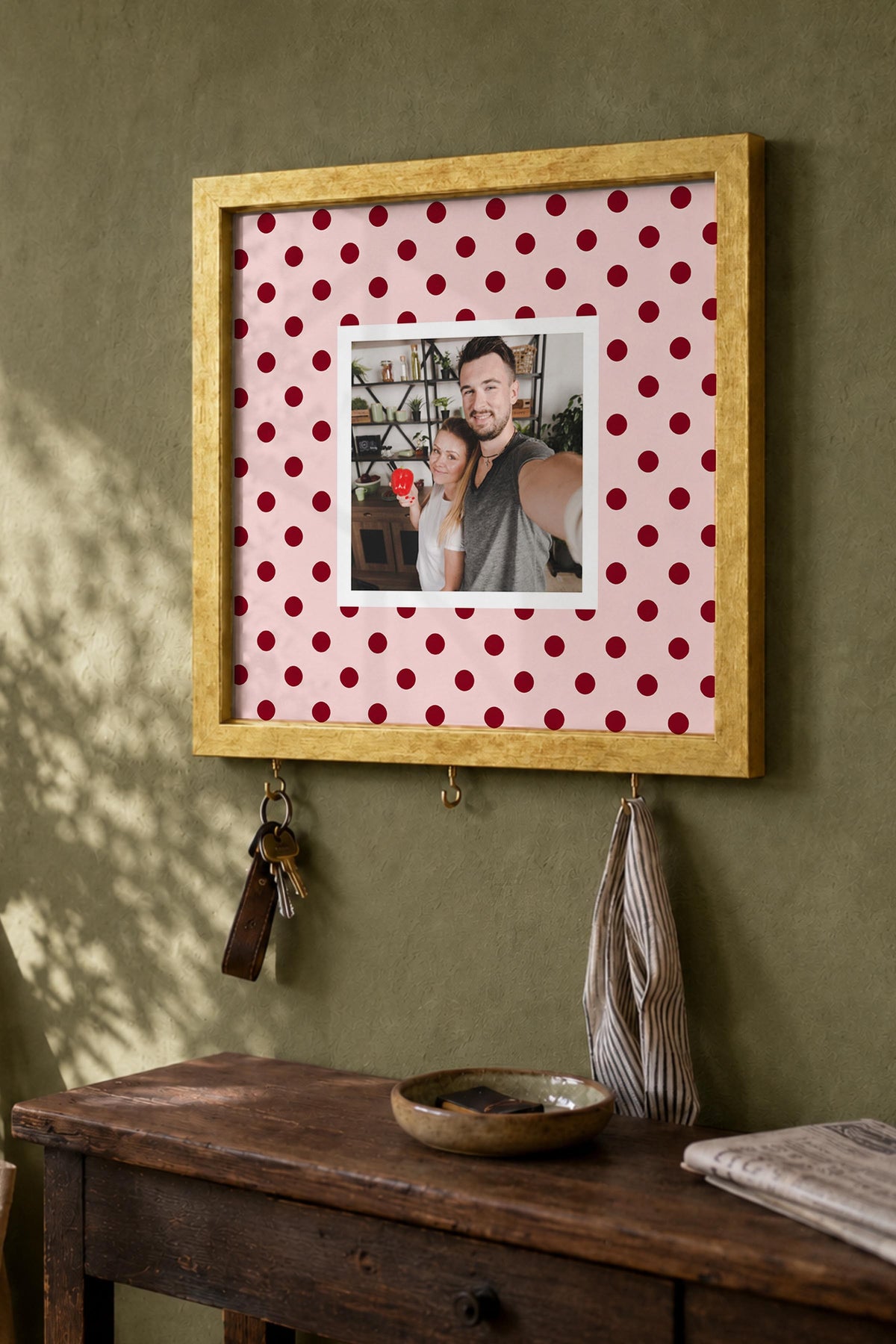 Kişiye Özel Tablo Anahtarlık, Photobooth Stili Gold Fotoğraf Çerçevesi, Vintage Duvar Dekoru