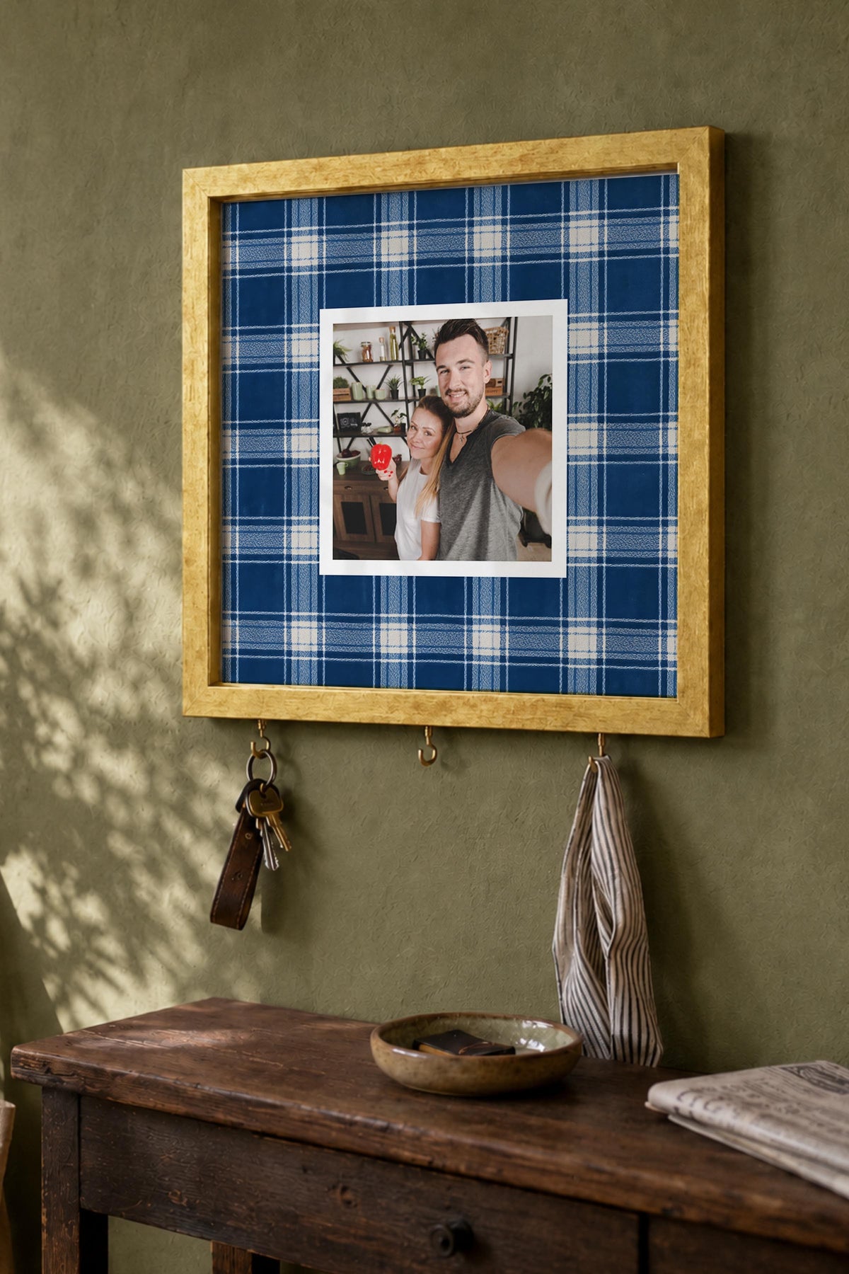 Kişiye Özel Tablo Anahtarlık, Photobooth Stili Gold Fotoğraf Çerçevesi, Vintage Duvar Dekoru