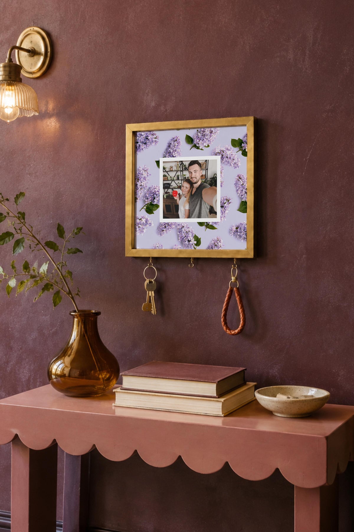 Kişiye Özel Tablo Anahtarlık, Photobooth Stili Gold Fotoğraf Çerçevesi, Vintage Duvar Dekoru