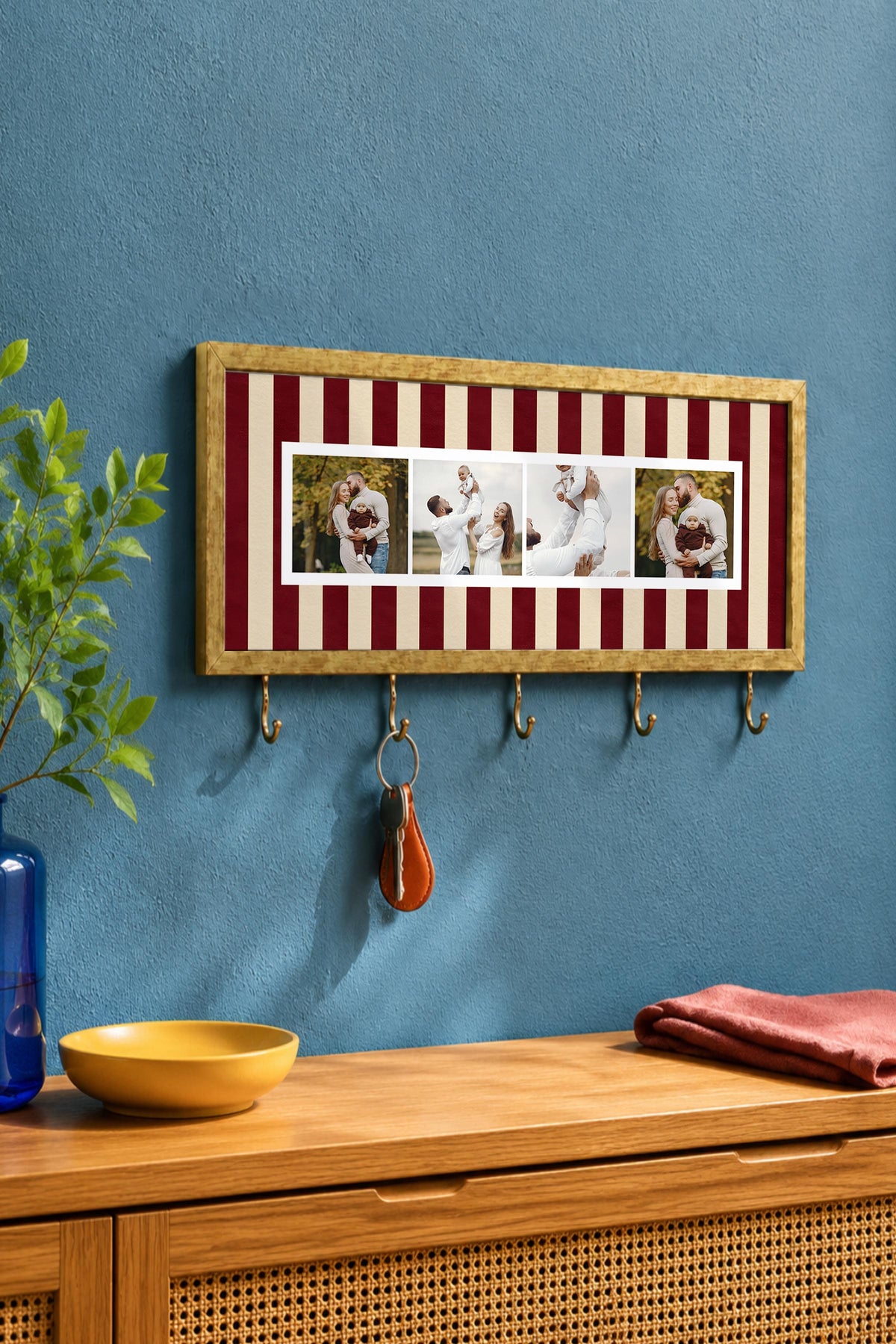 Kişiye Özel Tablo Anahtarlık, Photobooth Stili Gold Fotoğraf Çerçevesi, Vintage Duvar Dekoru