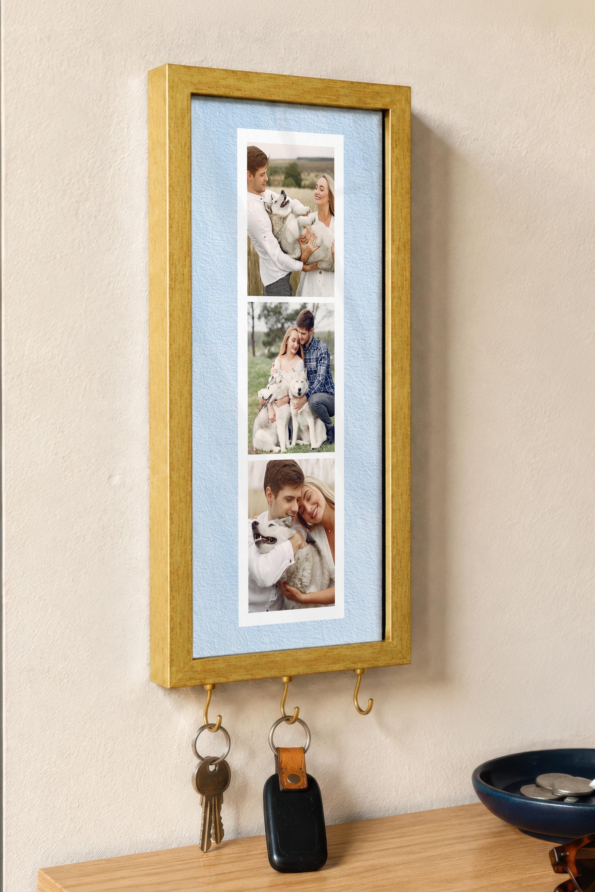 Kişiye Özel Tablo Anahtarlık, Photobooth Stili Gold Fotoğraf Çerçevesi, Vintage Duvar Dekoru