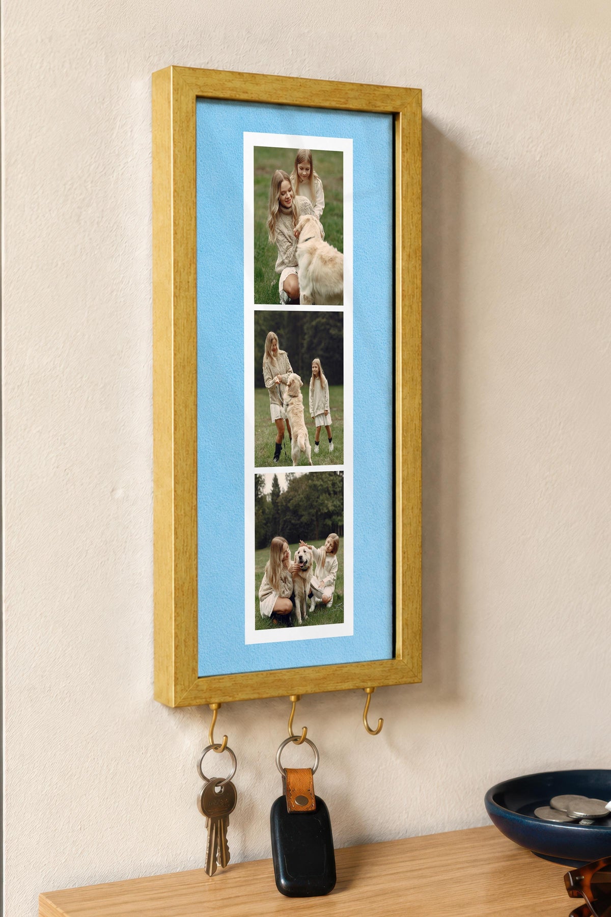 Kişiye Özel Tablo Anahtarlık, Photobooth Stili Gold Fotoğraf Çerçevesi, Vintage Duvar Dekoru