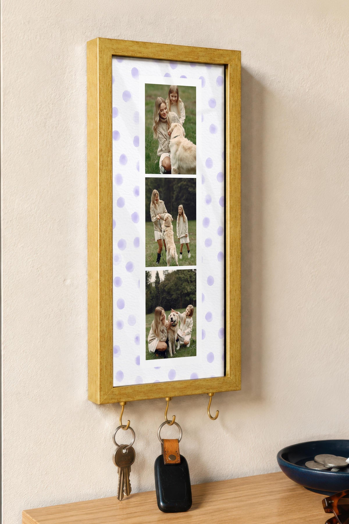 Kişiye Özel Tablo Anahtarlık, Photobooth Stili Gold Fotoğraf Çerçevesi, Vintage Duvar Dekoru