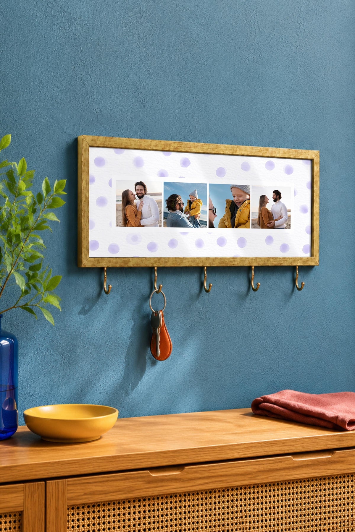 Kişiye Özel Tablo Anahtarlık, Photobooth Stili Gold Fotoğraf Çerçevesi, Vintage Duvar Dekoru