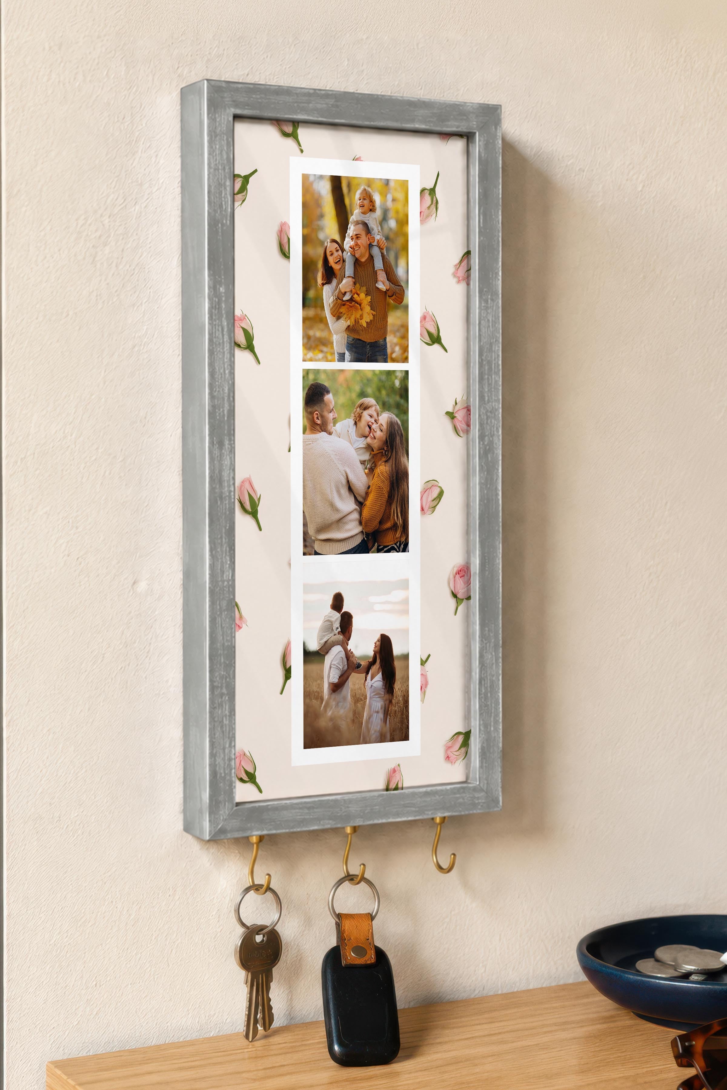 Kişiye Özel Tablo Anahtarlık, Photobooth Stili Gümüş Fotoğraf Çerçevesi, Vintage Duvar Dekoru