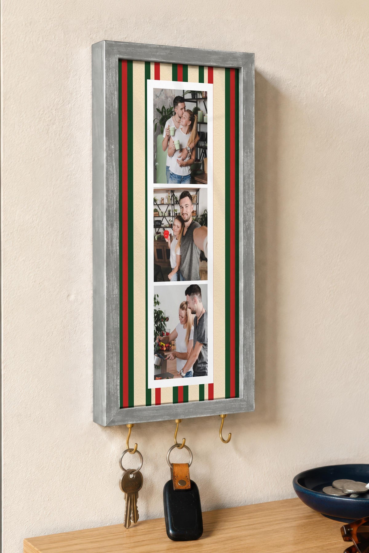 Kişiye Özel Tablo Anahtarlık, Photobooth Stili Gümüş Fotoğraf Çerçevesi, Vintage Duvar Dekoru