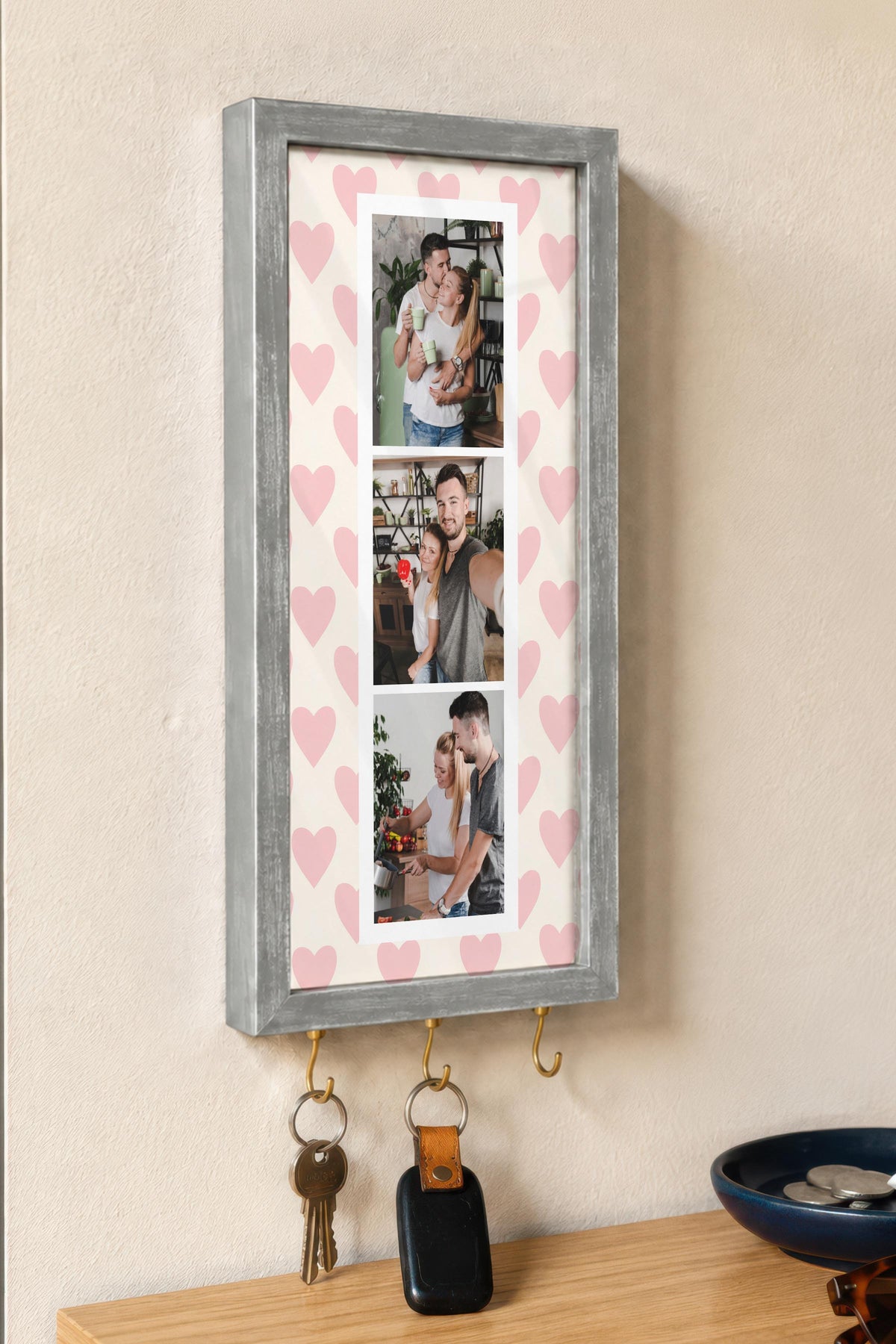 Kişiye Özel Tablo Anahtarlık, Photobooth Stili Gümüş Fotoğraf Çerçevesi, Vintage Duvar Dekoru