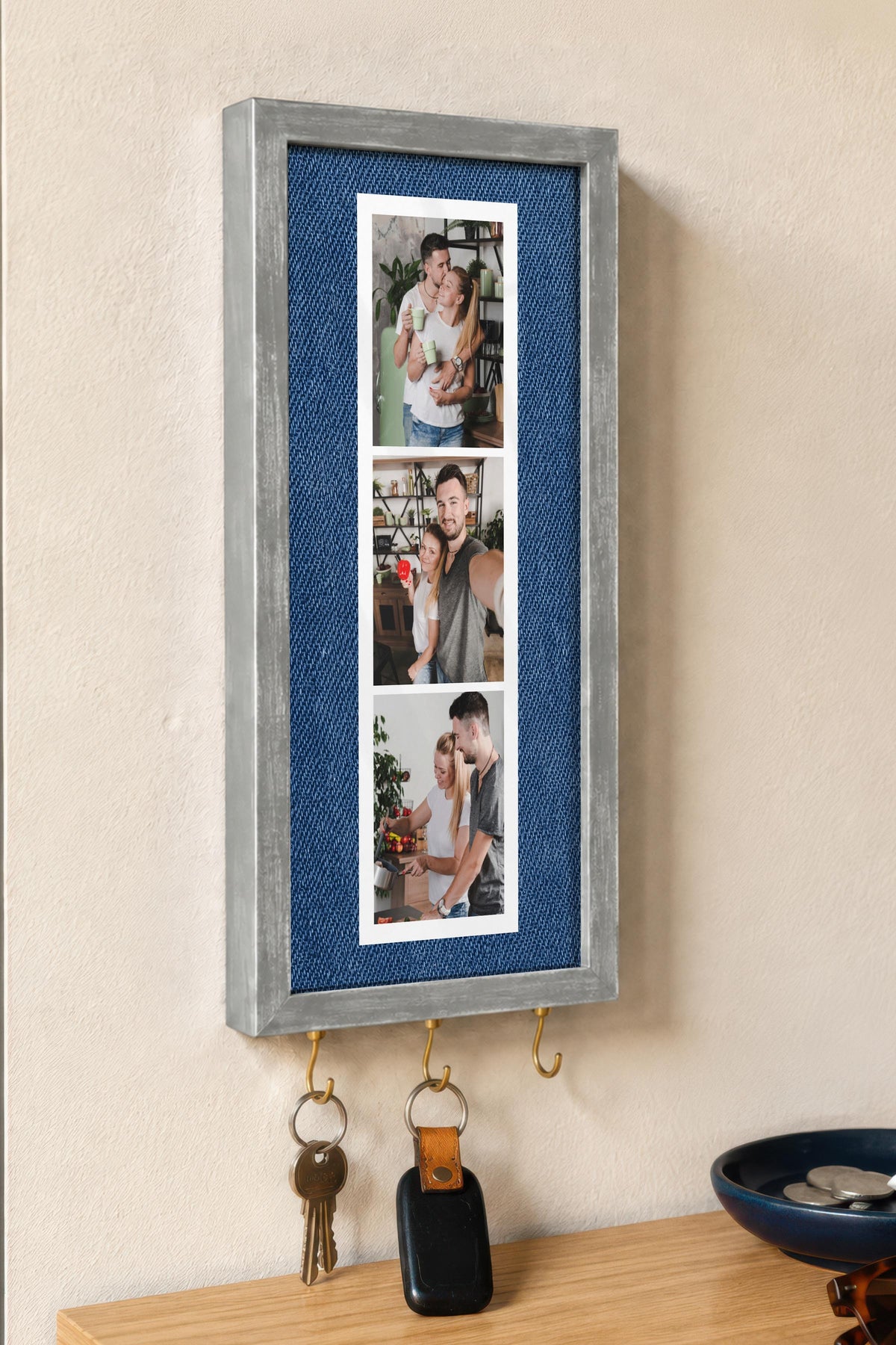 Kişiye Özel Tablo Anahtarlık, Photobooth Stili Gümüş Fotoğraf Çerçevesi, Vintage Duvar Dekoru