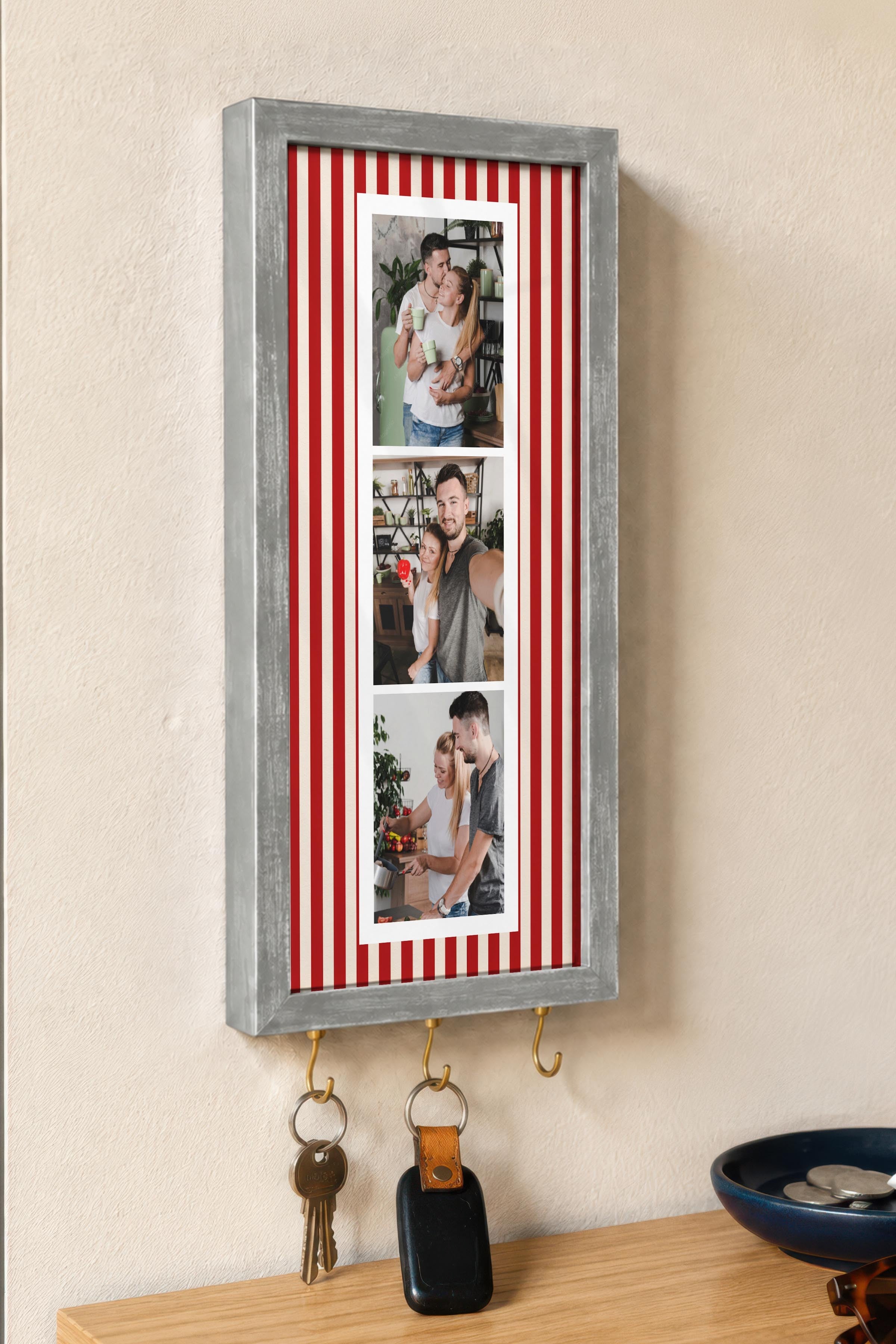Kişiye Özel Tablo Anahtarlık, Photobooth Stili Gümüş Fotoğraf Çerçevesi, Vintage Duvar Dekoru