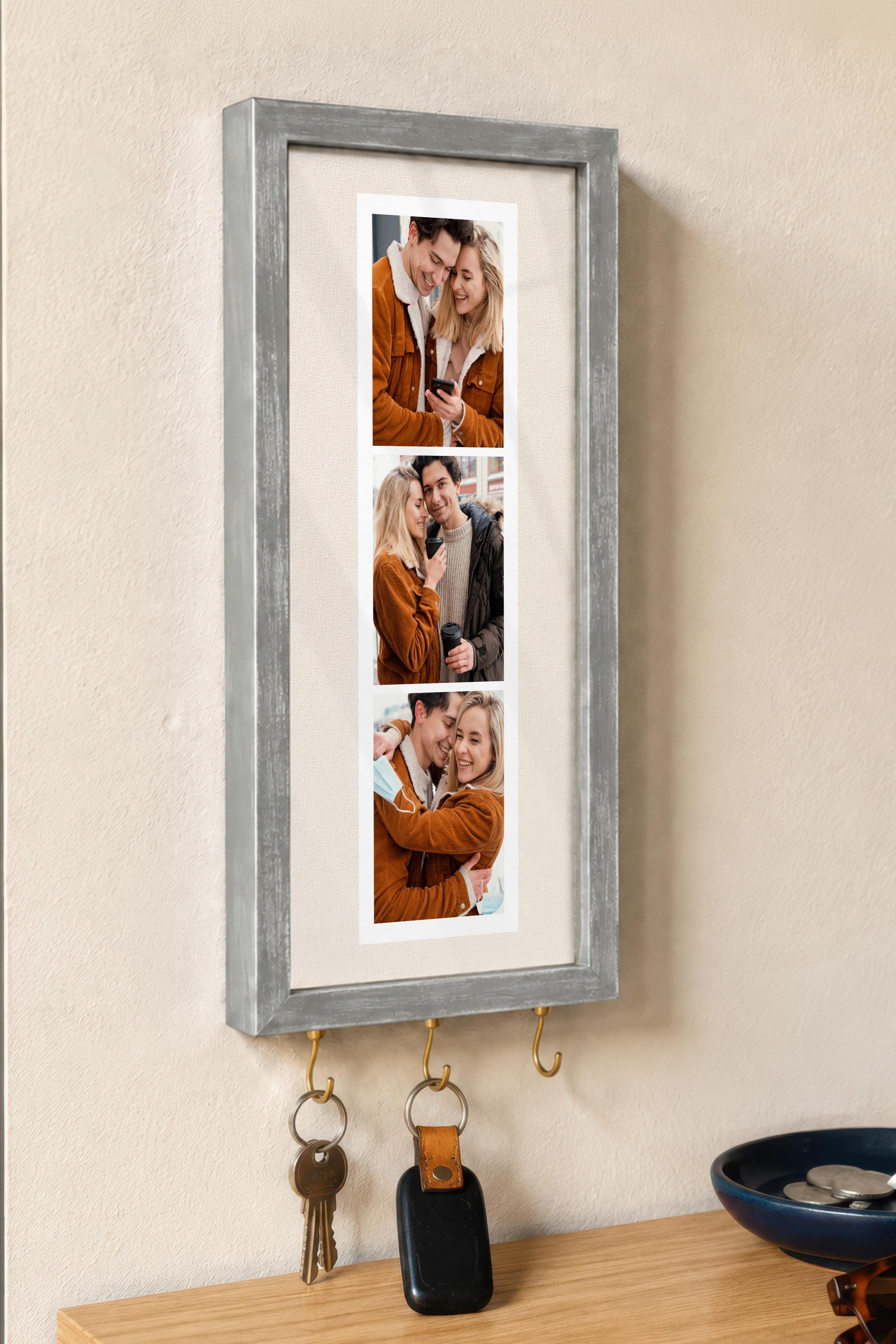 Kişiye Özel Tablo Anahtarlık, Photobooth Stili Gümüş Fotoğraf Çerçevesi, Vintage Duvar Dekoru