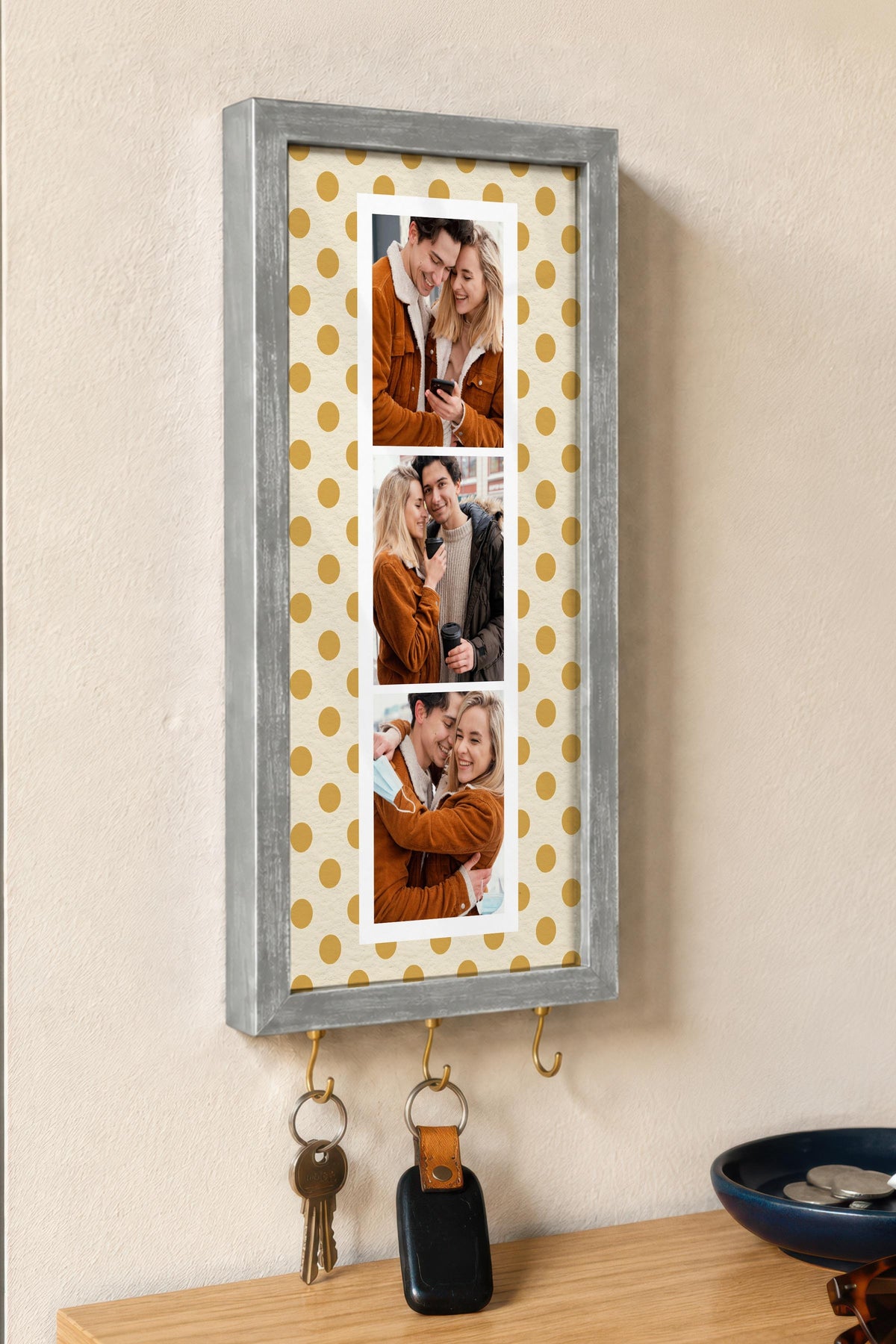 Kişiye Özel Tablo Anahtarlık, Photobooth Stili Gümüş Fotoğraf Çerçevesi, Vintage Duvar Dekoru