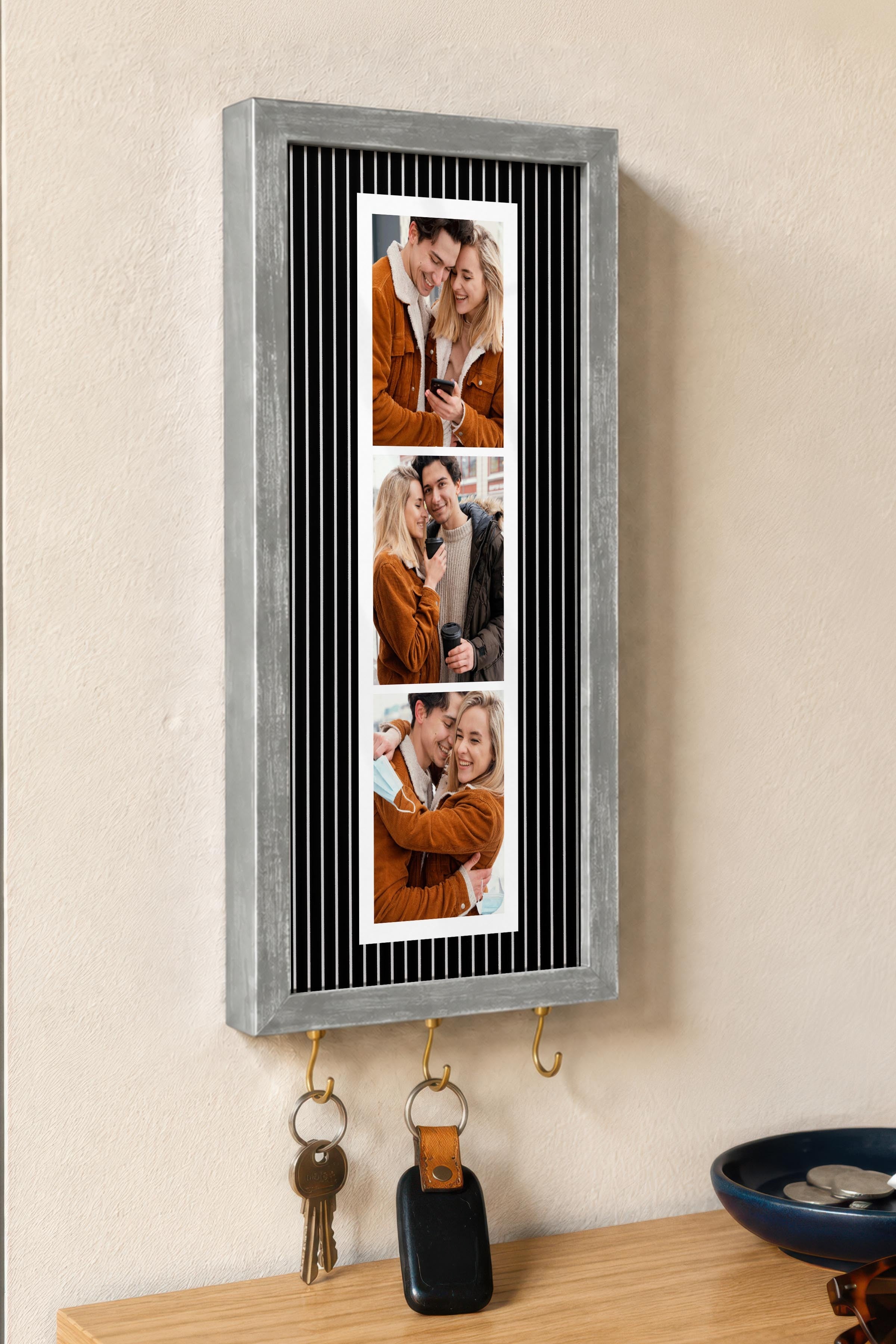 Kişiye Özel Tablo Anahtarlık, Photobooth Stili Gümüş Fotoğraf Çerçevesi, Vintage Duvar Dekoru