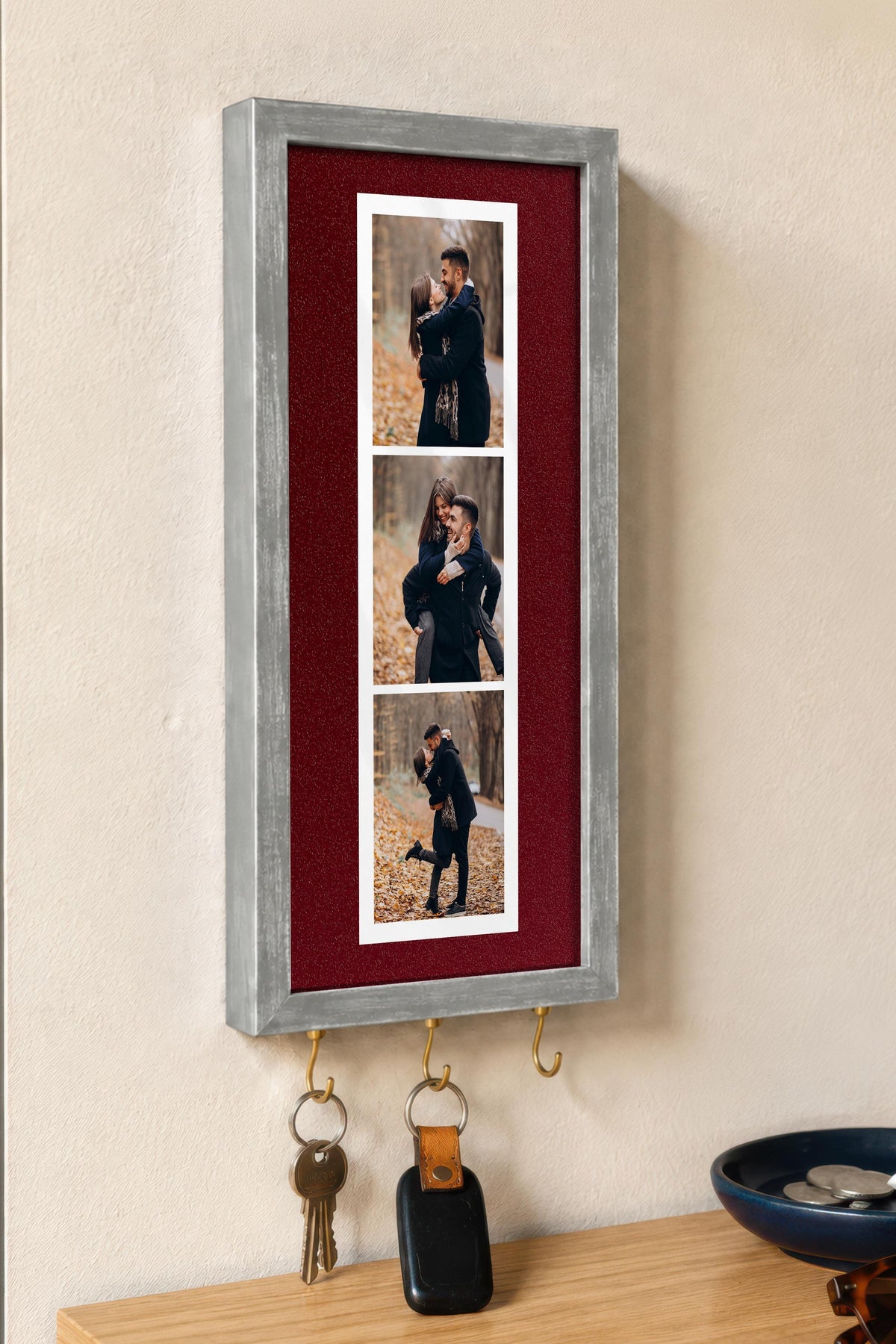 Kişiye Özel Tablo Anahtarlık, Photobooth Stili Gümüş Fotoğraf Çerçevesi, Vintage Duvar Dekoru