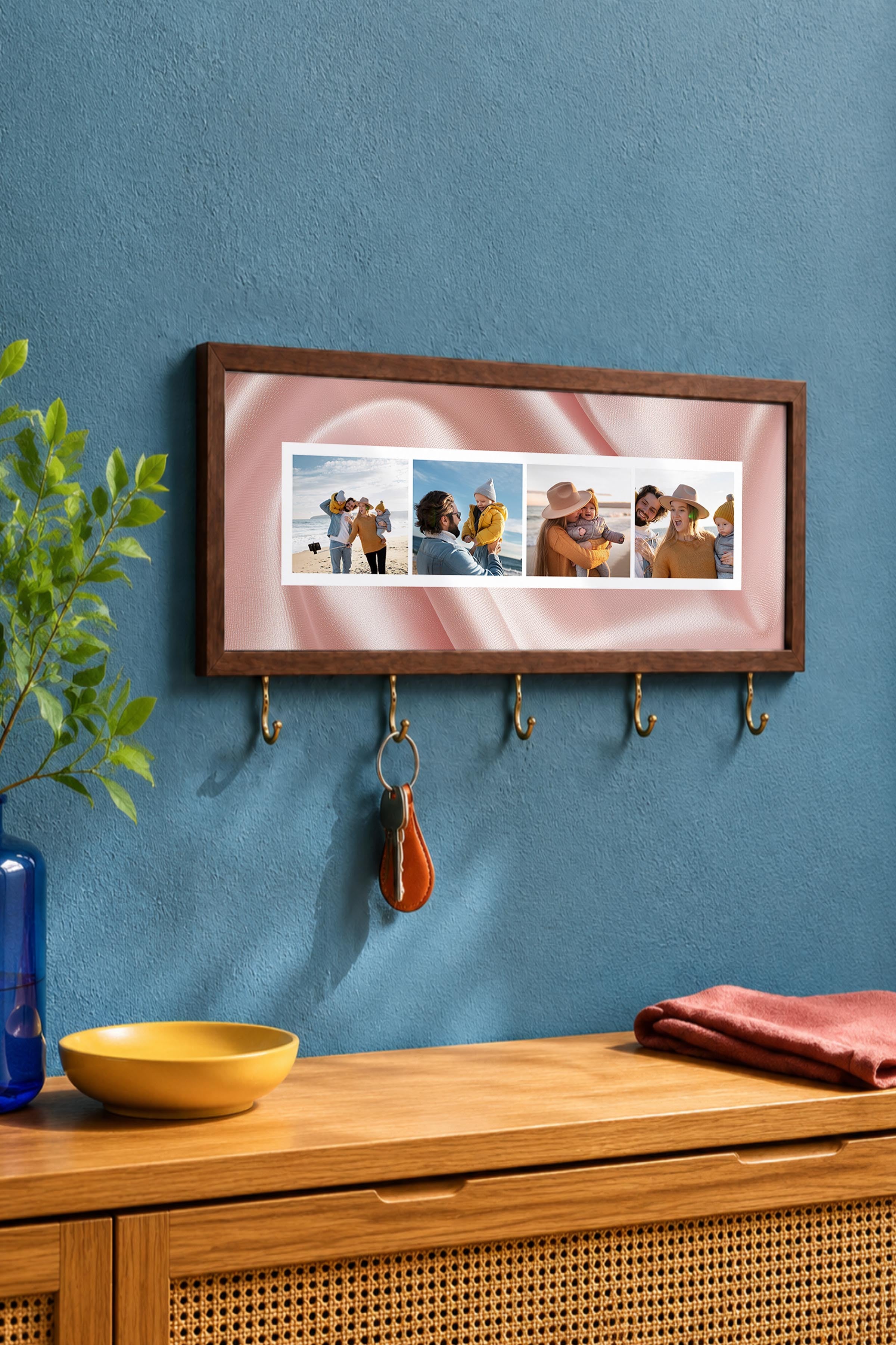 Kişiye Özel Tablo Anahtarlık, Photobooth Stili Kahverengi Fotoğraf Çerçevesi, Vintage Duvar Dekoru