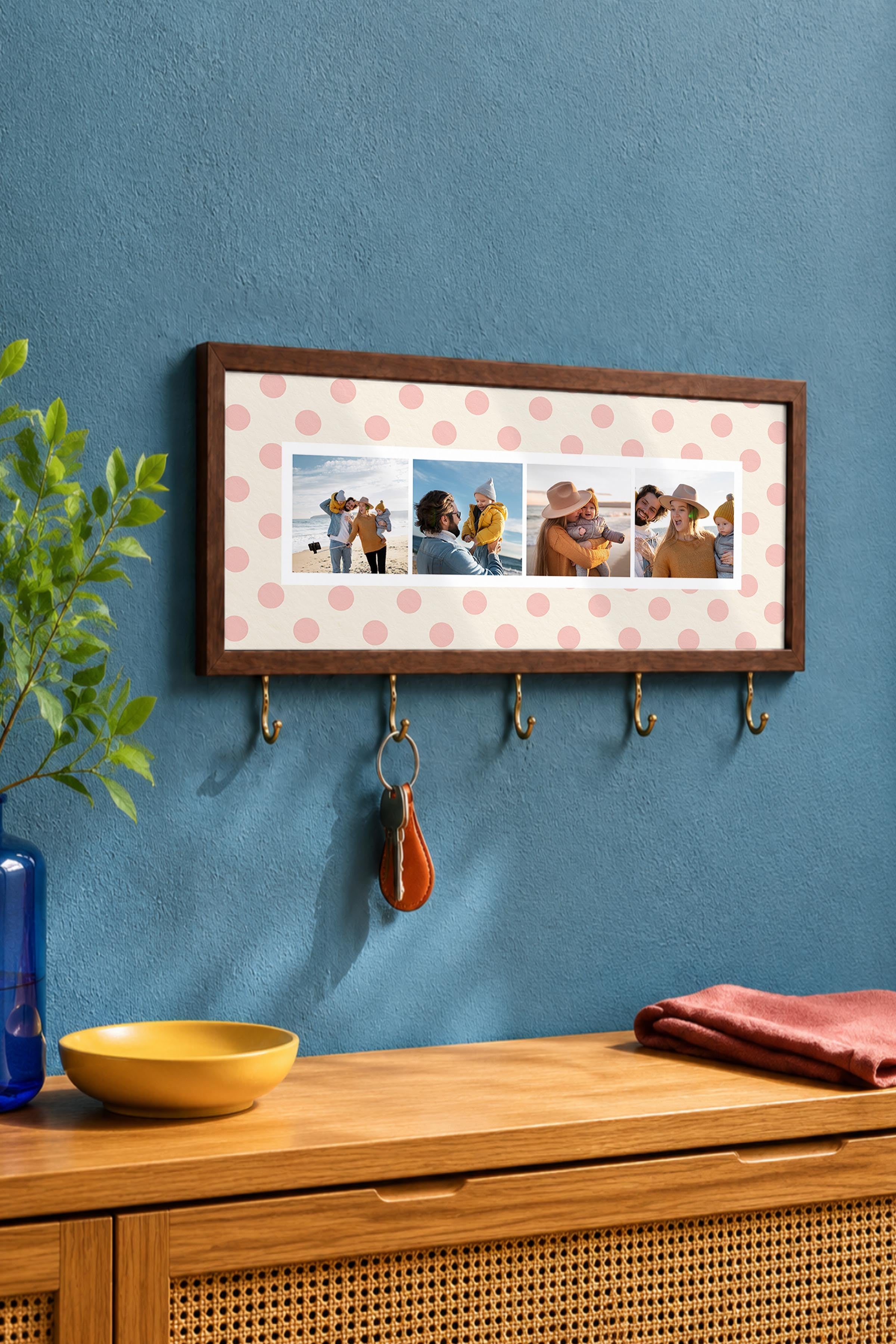 Kişiye Özel Tablo Anahtarlık, Photobooth Stili Kahverengi Fotoğraf Çerçevesi, Vintage Duvar Dekoru