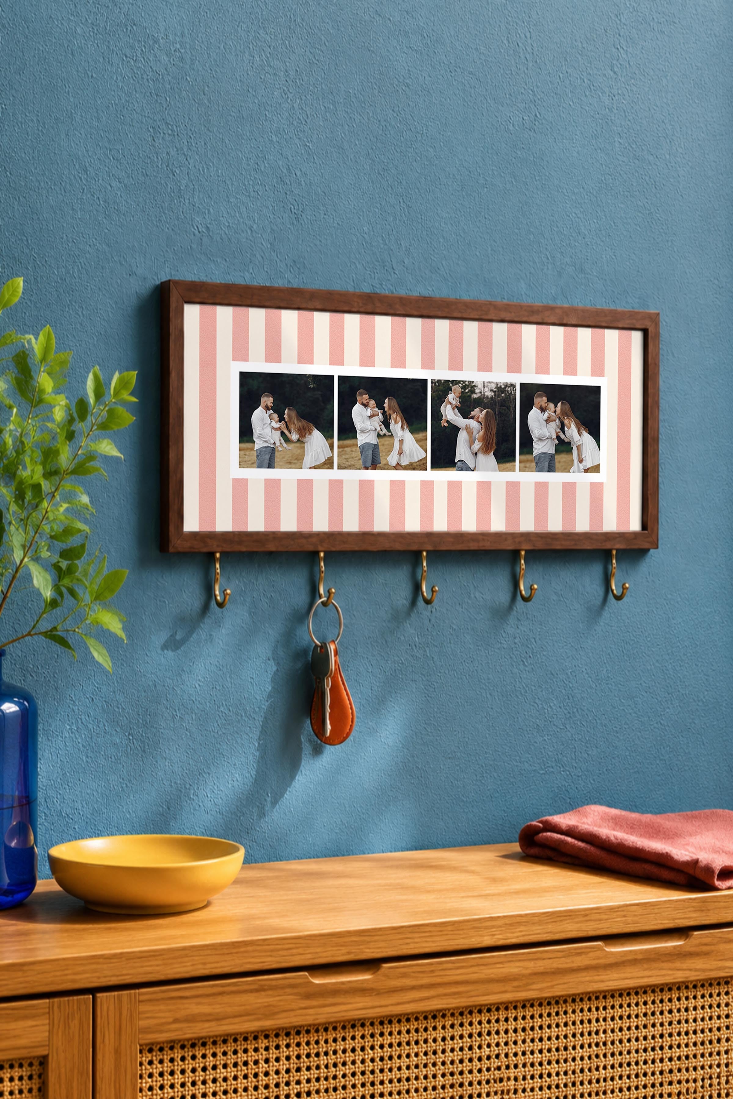 Kişiye Özel Tablo Anahtarlık, Photobooth Stili Kahverengi Fotoğraf Çerçevesi, Vintage Duvar Dekoru