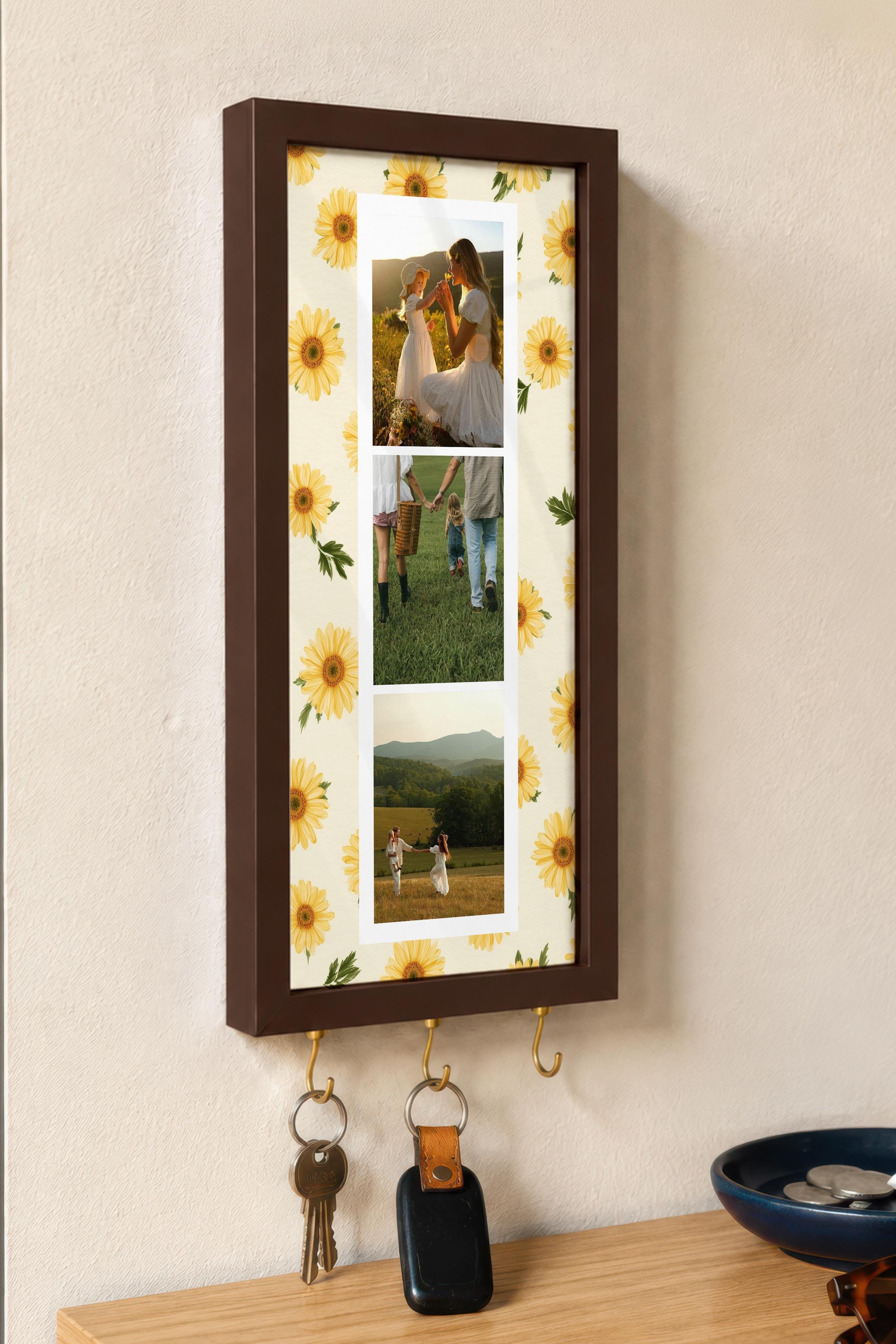 Kişiye Özel Tablo Anahtarlık, Photobooth Stili Kahverengi Fotoğraf Çerçevesi, Vintage Duvar Dekoru