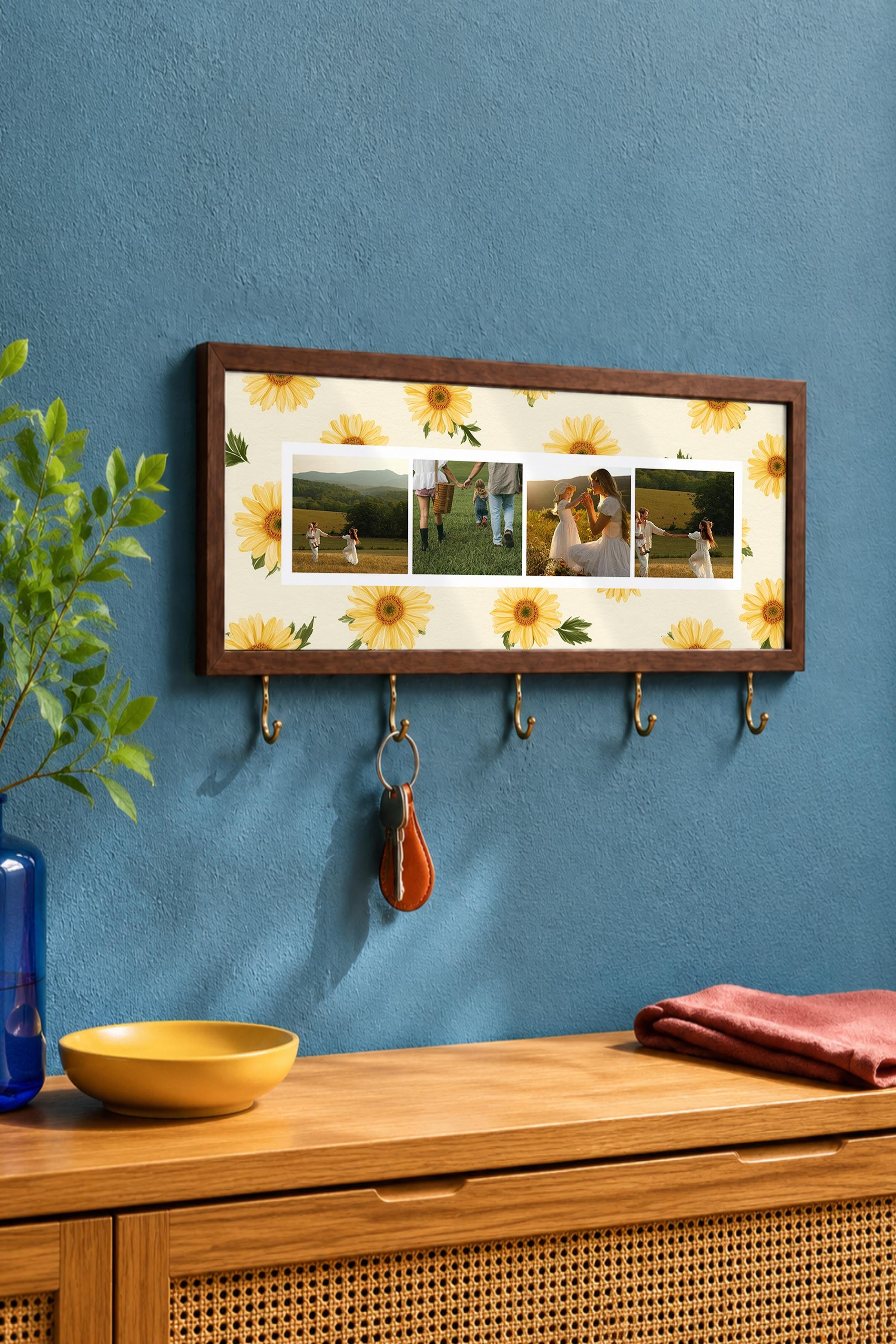 Kişiye Özel Tablo Anahtarlık, Photobooth Stili Kahverengi Fotoğraf Çerçevesi, Vintage Duvar Dekoru