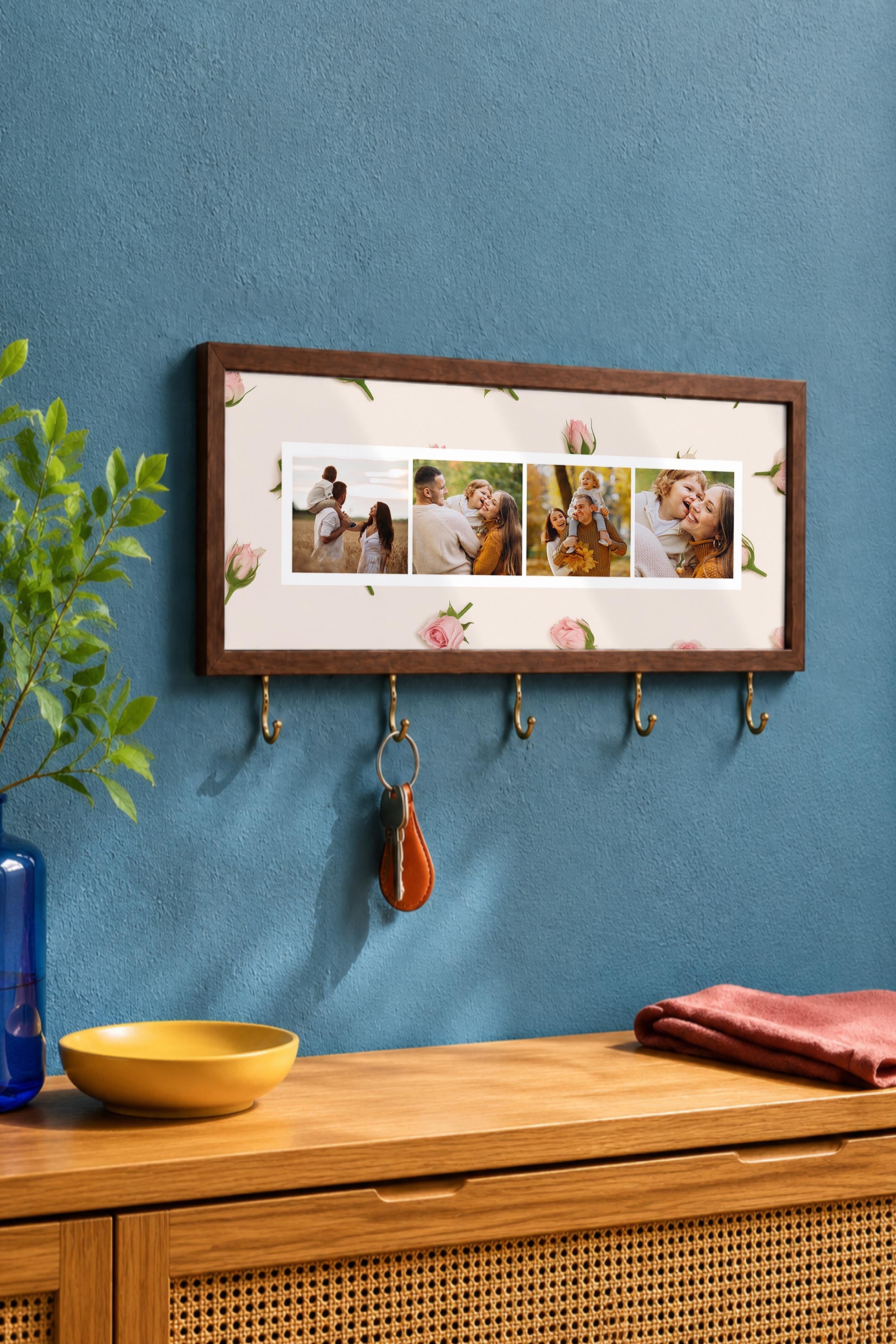 Kişiye Özel Tablo Anahtarlık, Photobooth Stili Kahverengi Fotoğraf Çerçevesi, Vintage Duvar Dekoru