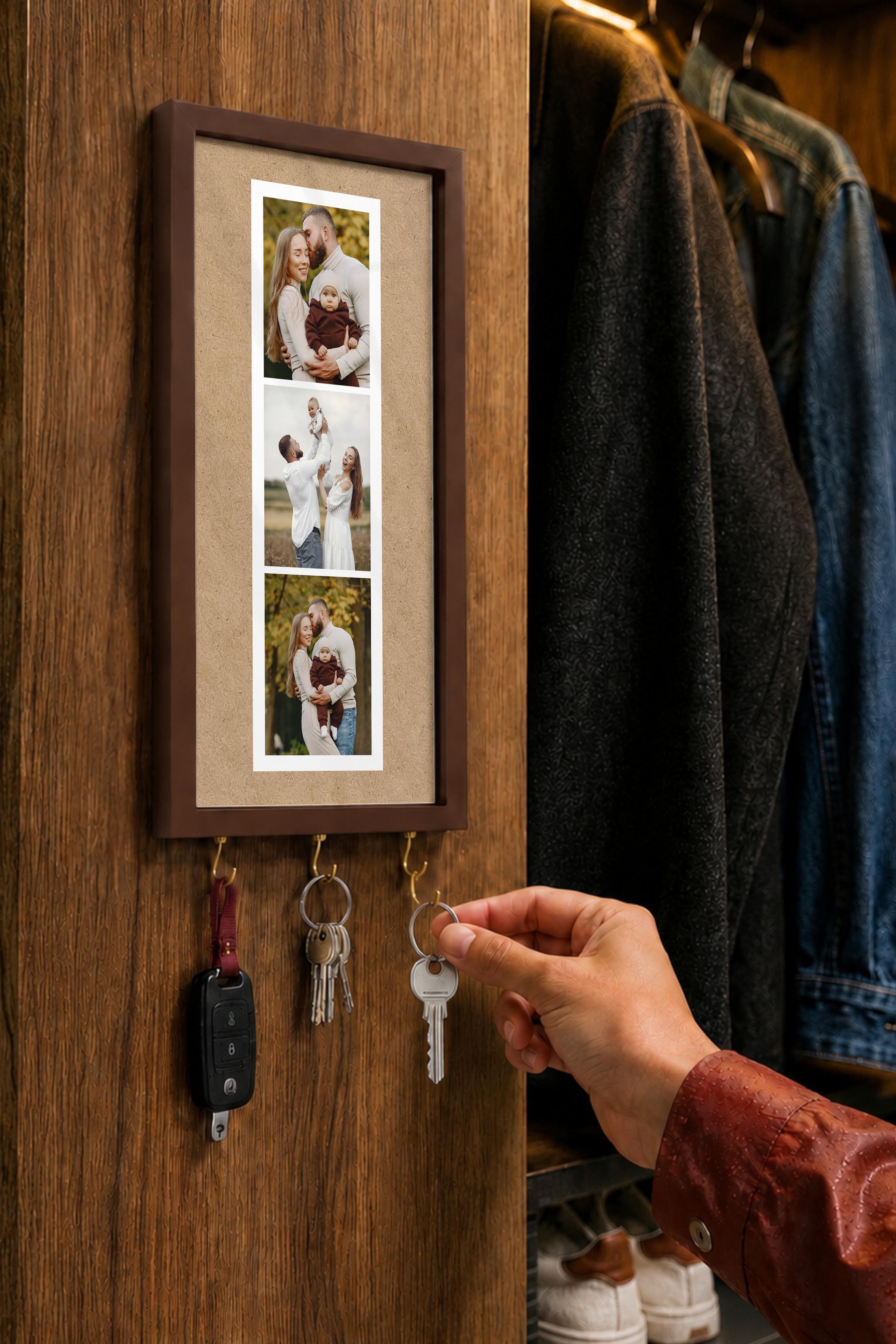 Kişiye Özel Tablo Anahtarlık, Photobooth Stili Kahverengi Fotoğraf Çerçevesi, Vintage Duvar Dekoru
