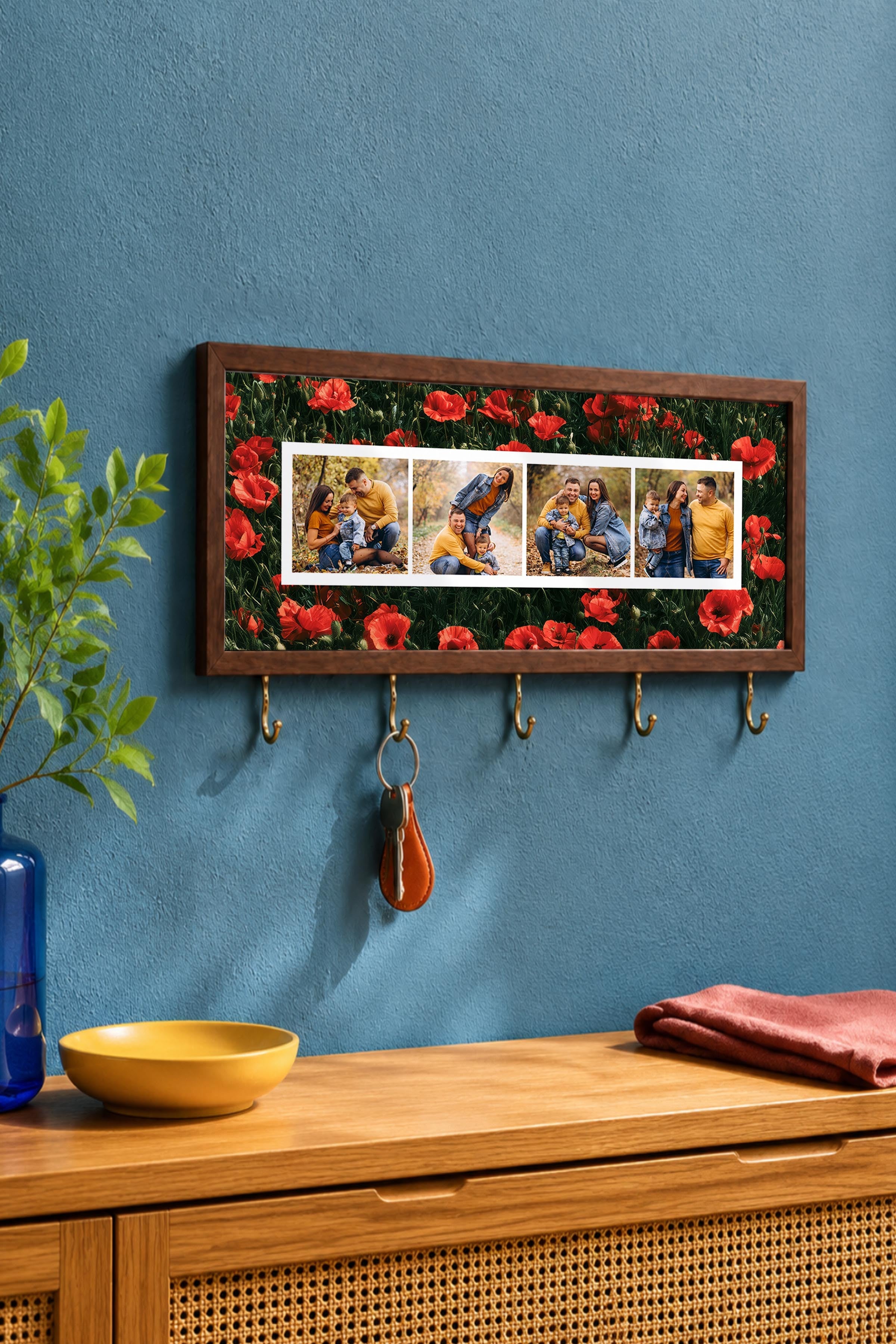 Kişiye Özel Tablo Anahtarlık, Photobooth Stili Kahverengi Fotoğraf Çerçevesi, Vintage Duvar Dekoru