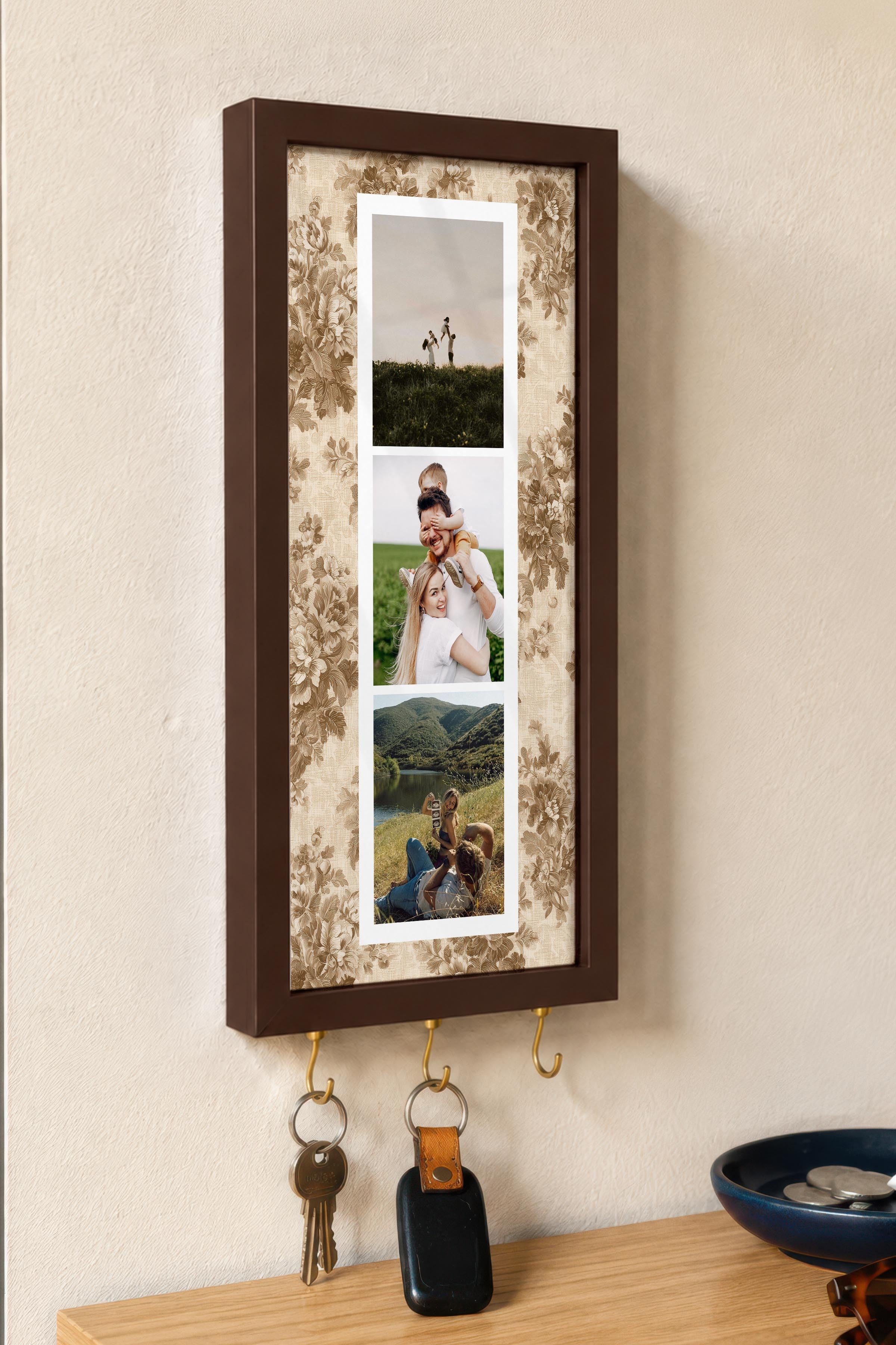 Kişiye Özel Tablo Anahtarlık, Photobooth Stili Kahverengi Fotoğraf Çerçevesi, Vintage Duvar Dekoru