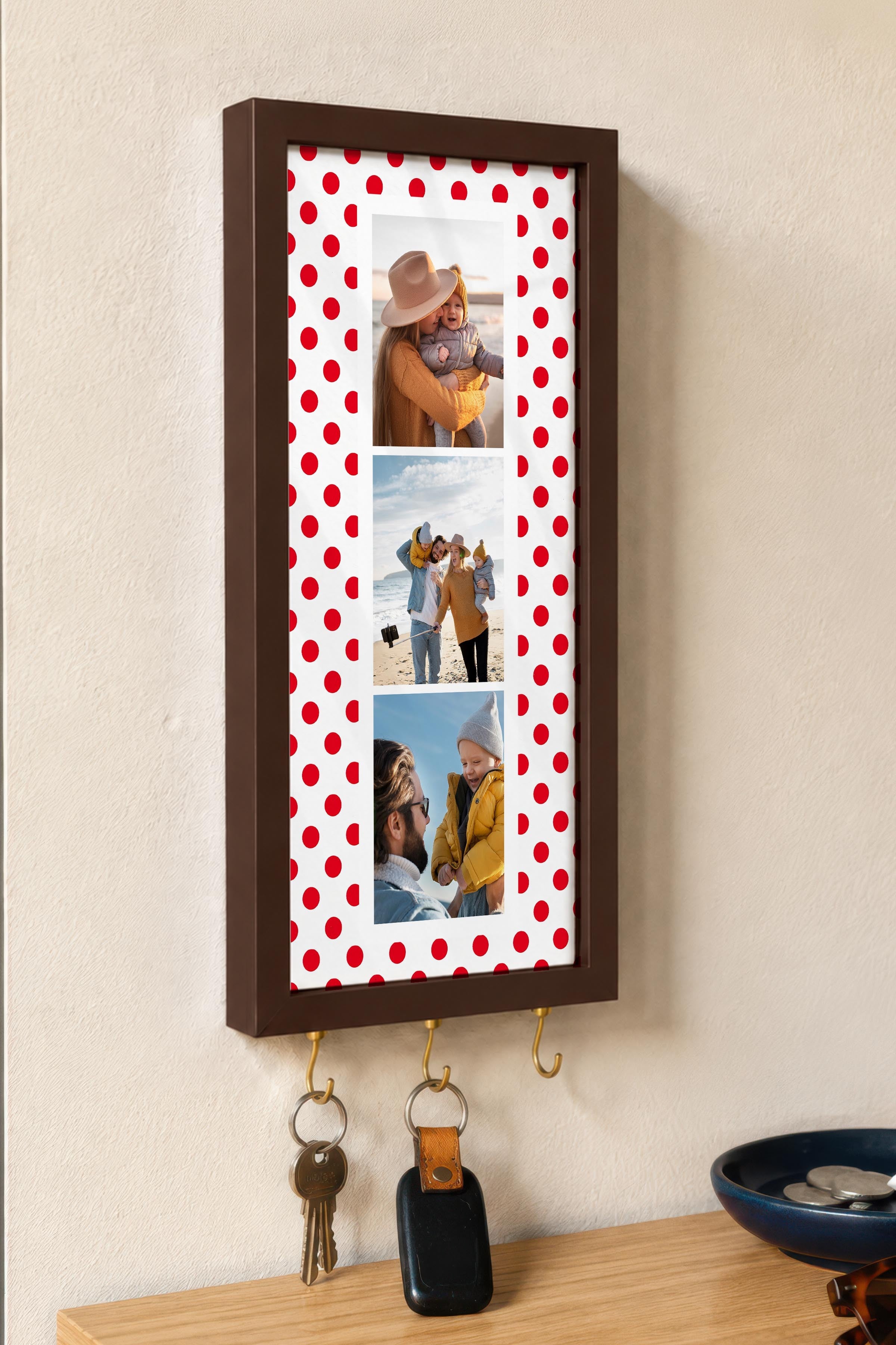 Kişiye Özel Tablo Anahtarlık, Photobooth Stili Kahverengi Fotoğraf Çerçevesi, Vintage Duvar Dekoru