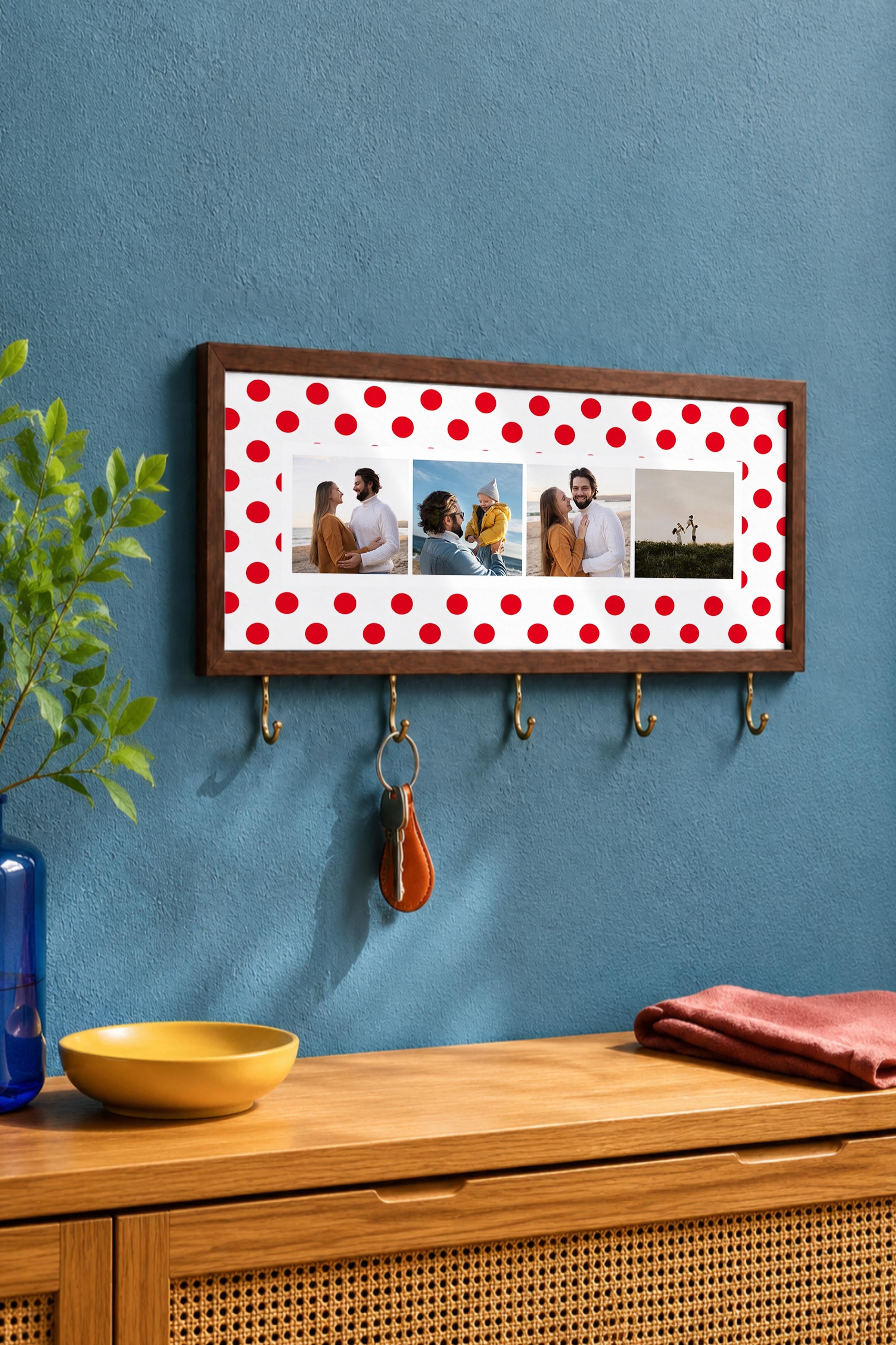Kişiye Özel Tablo Anahtarlık, Photobooth Stili Kahverengi Fotoğraf Çerçevesi, Vintage Duvar Dekoru