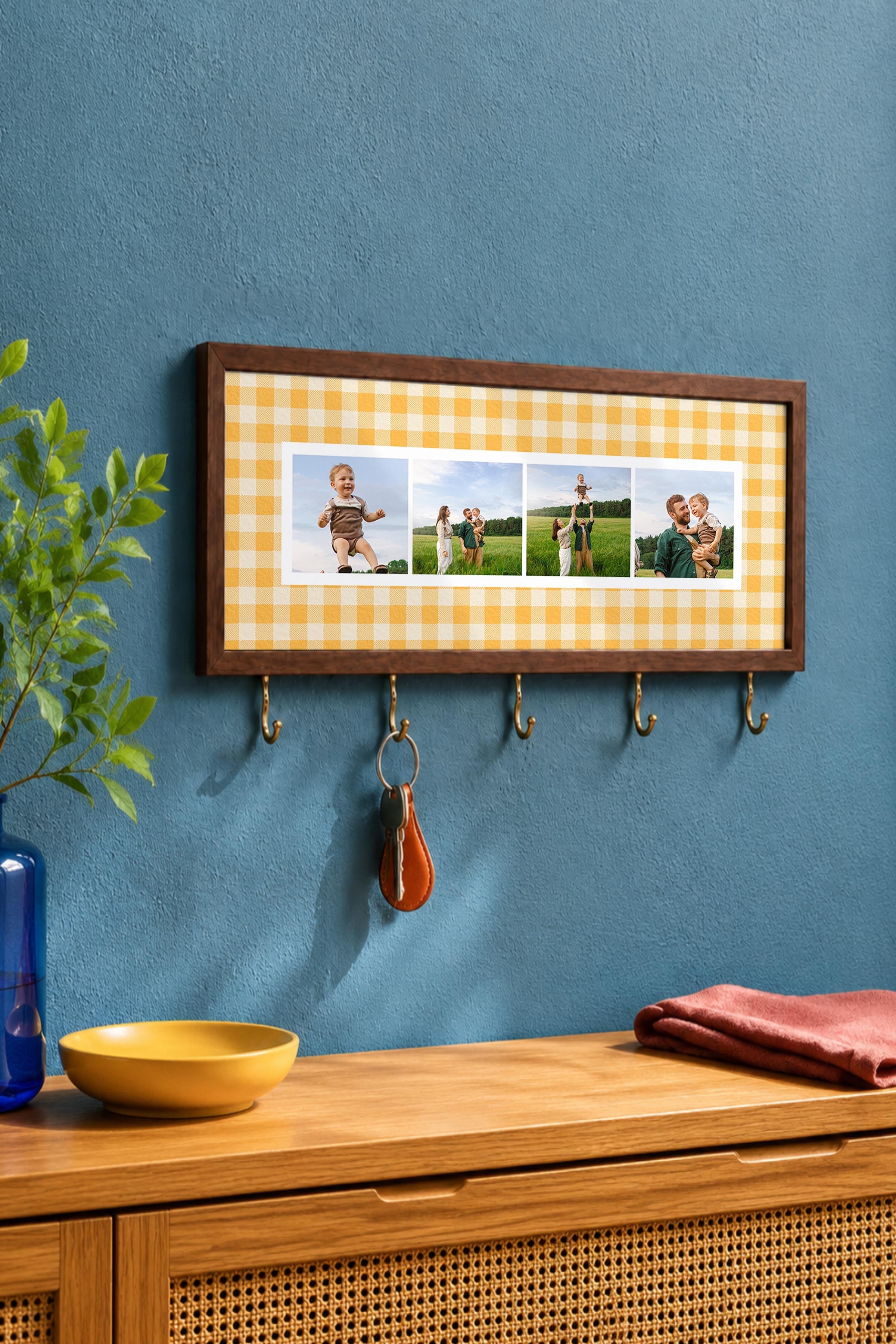 Kişiye Özel Tablo Anahtarlık, Photobooth Stili Kahverengi Fotoğraf Çerçevesi, Vintage Duvar Dekoru