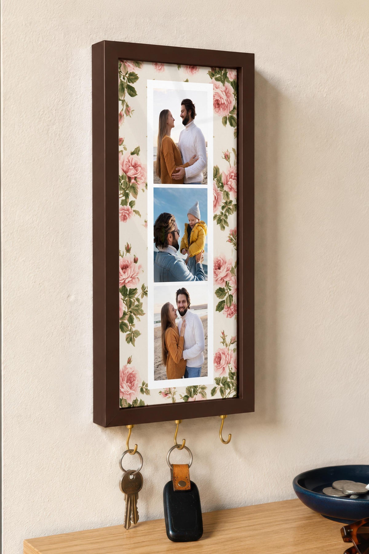 Kişiye Özel Tablo Anahtarlık, Photobooth Stili Kahverengi Fotoğraf Çerçevesi, Vintage Duvar Dekoru