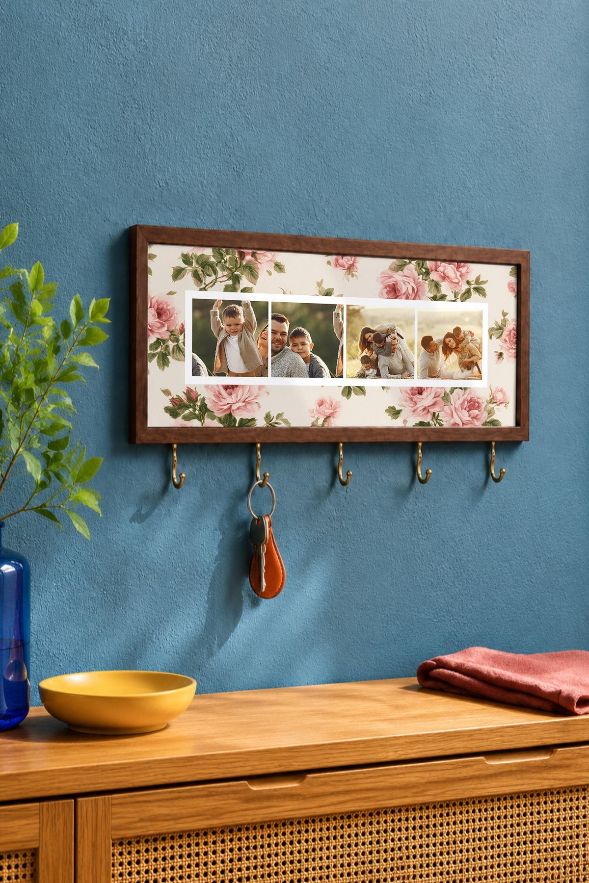 Kişiye Özel Tablo Anahtarlık, Photobooth Stili Kahverengi Fotoğraf Çerçevesi, Vintage Duvar Dekoru