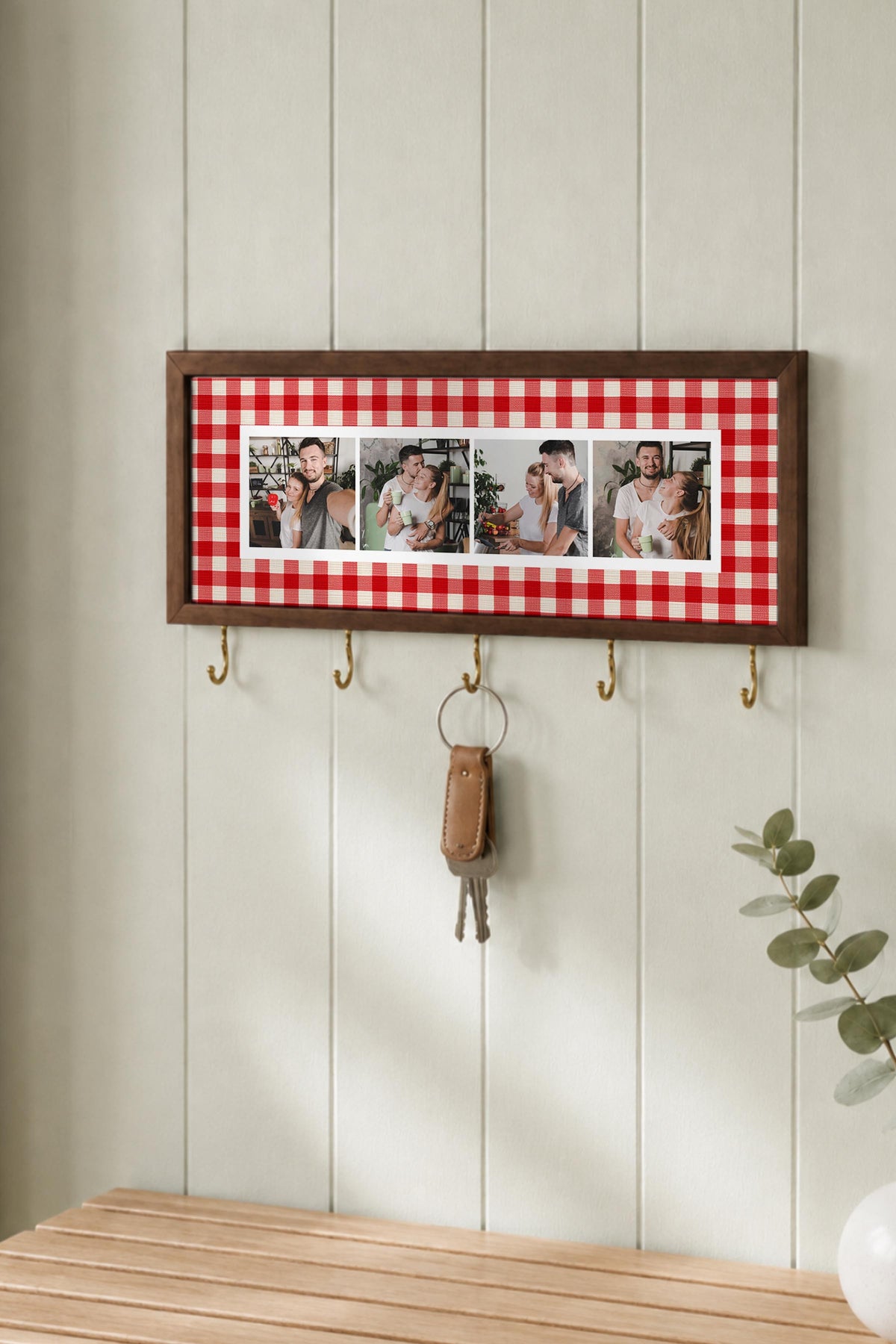 Kişiye Özel Tablo Anahtarlık, Photobooth Stili Kahverengi Fotoğraf Çerçevesi, Vintage Duvar Dekoru