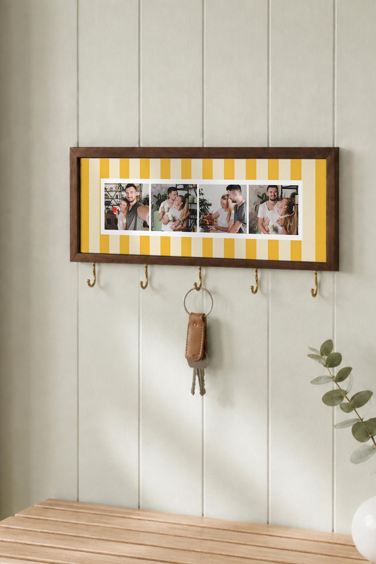 Kişiye Özel Tablo Anahtarlık, Photobooth Stili Kahverengi Fotoğraf Çerçevesi, Vintage Duvar Dekoru