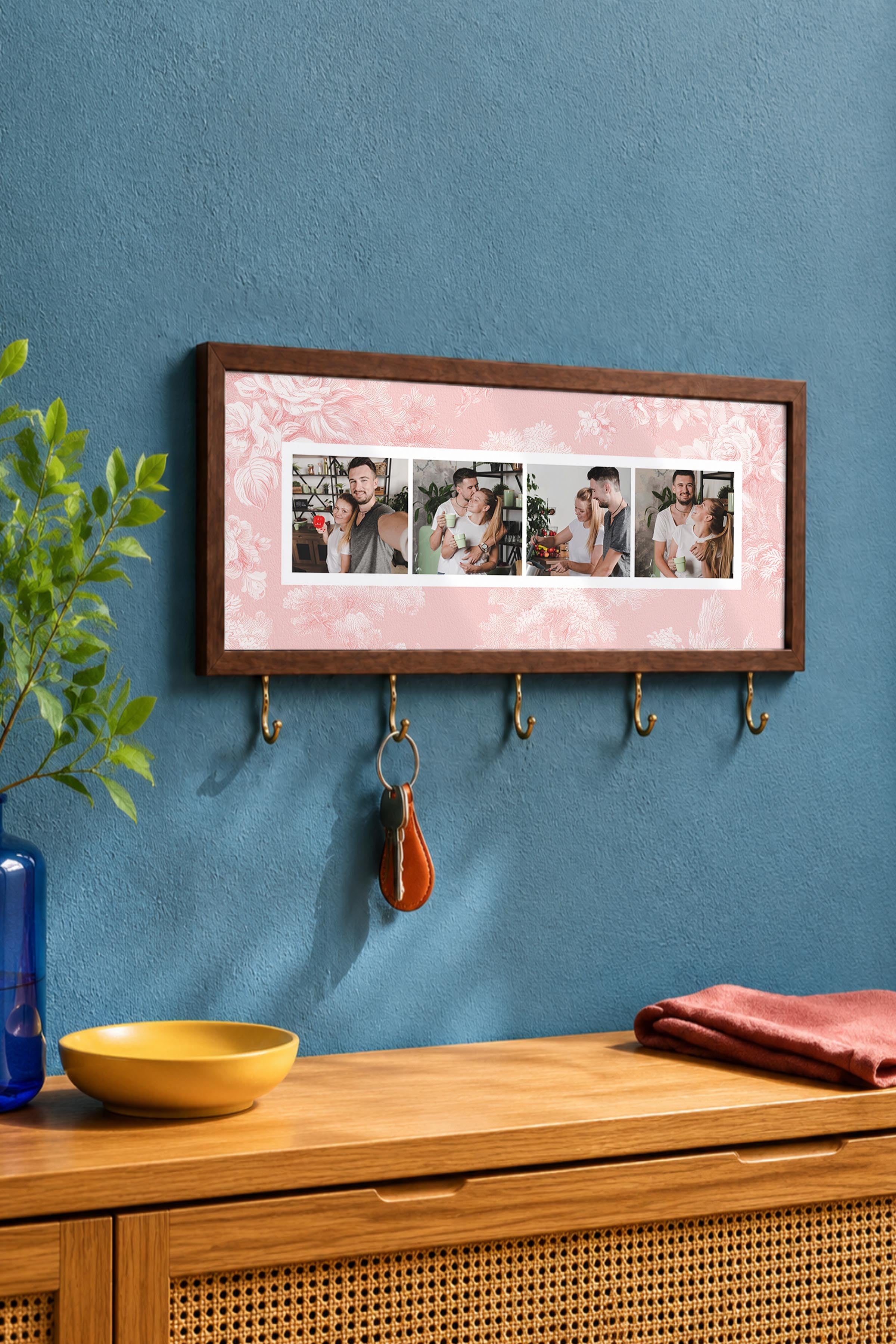 Kişiye Özel Tablo Anahtarlık, Photobooth Stili Kahverengi Fotoğraf Çerçevesi, Vintage Duvar Dekoru