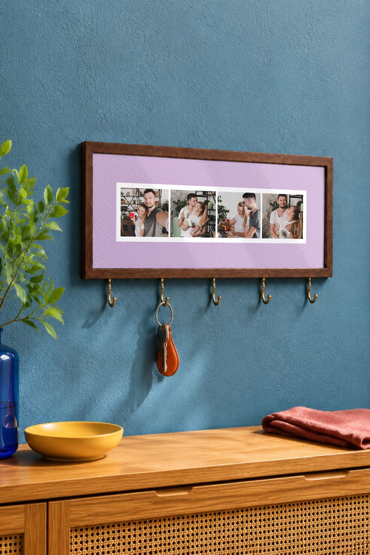 Kişiye Özel Tablo Anahtarlık, Photobooth Stili Kahverengi Fotoğraf Çerçevesi, Vintage Duvar Dekoru