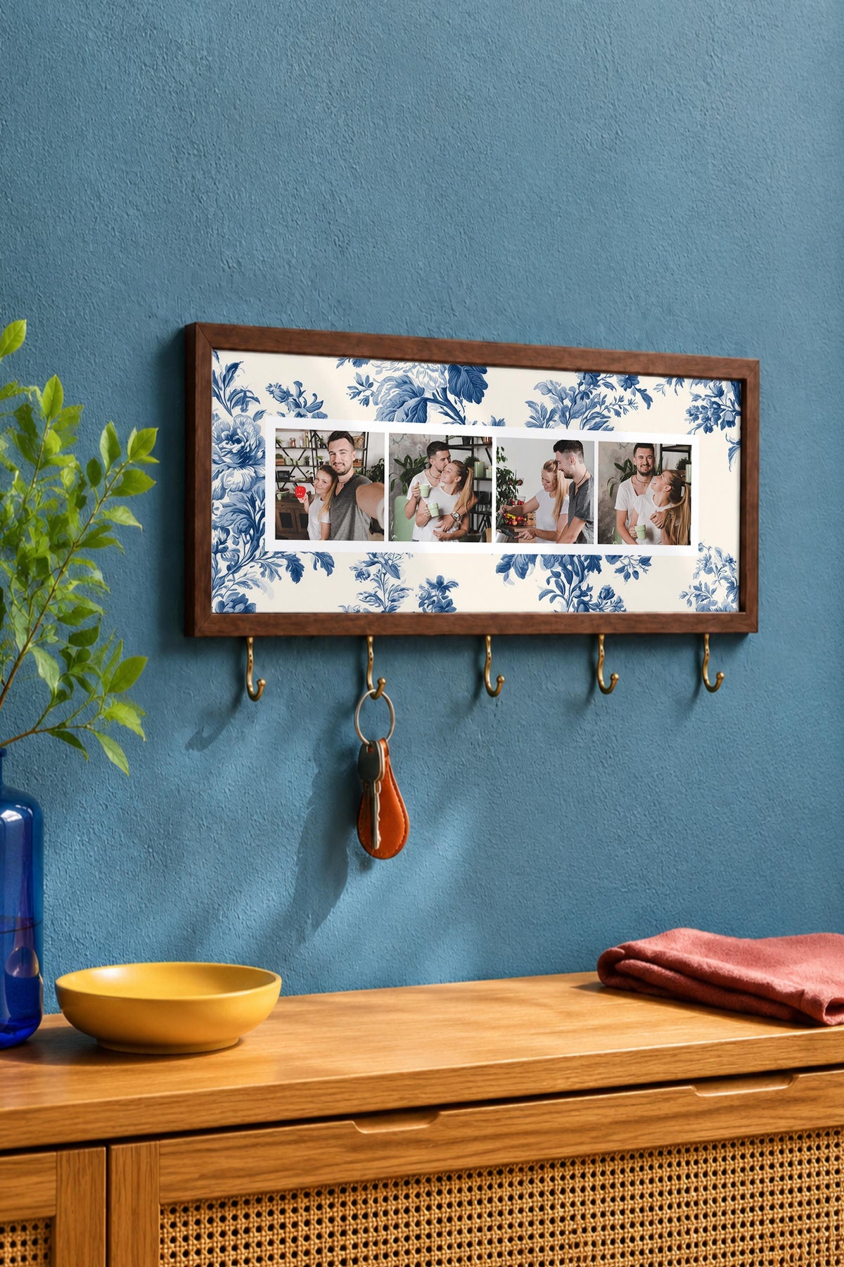 Kişiye Özel Tablo Anahtarlık, Photobooth Stili Kahverengi Fotoğraf Çerçevesi, Vintage Duvar Dekoru