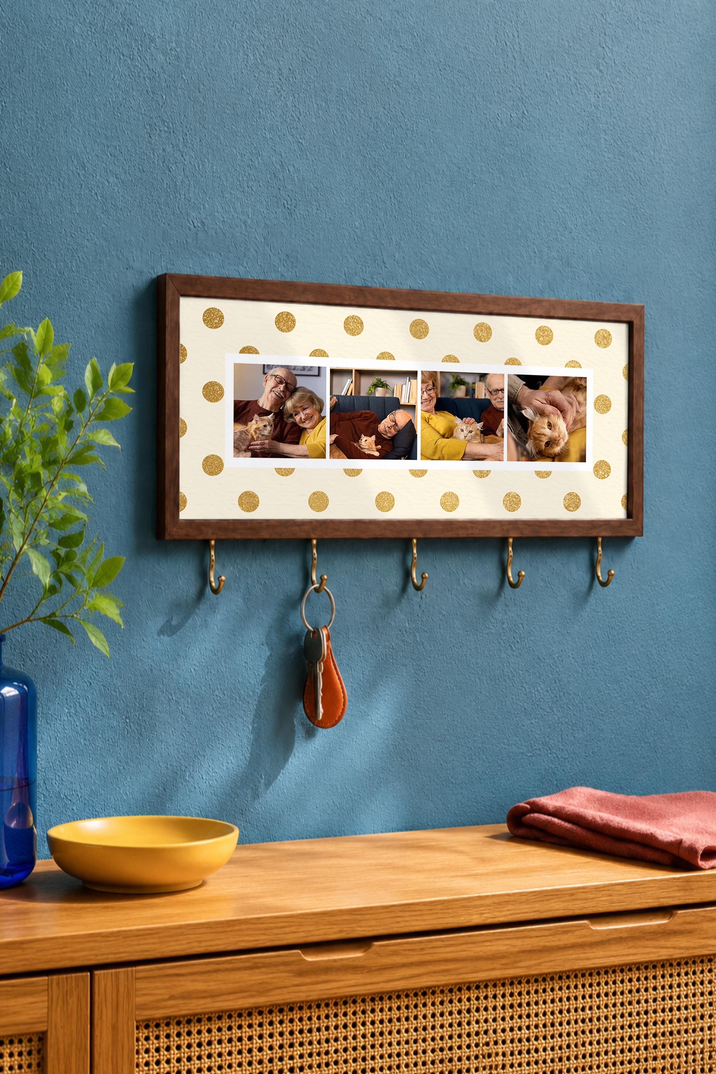 Kişiye Özel Tablo Anahtarlık, Photobooth Stili Kahverengi Fotoğraf Çerçevesi, Vintage Duvar Dekoru