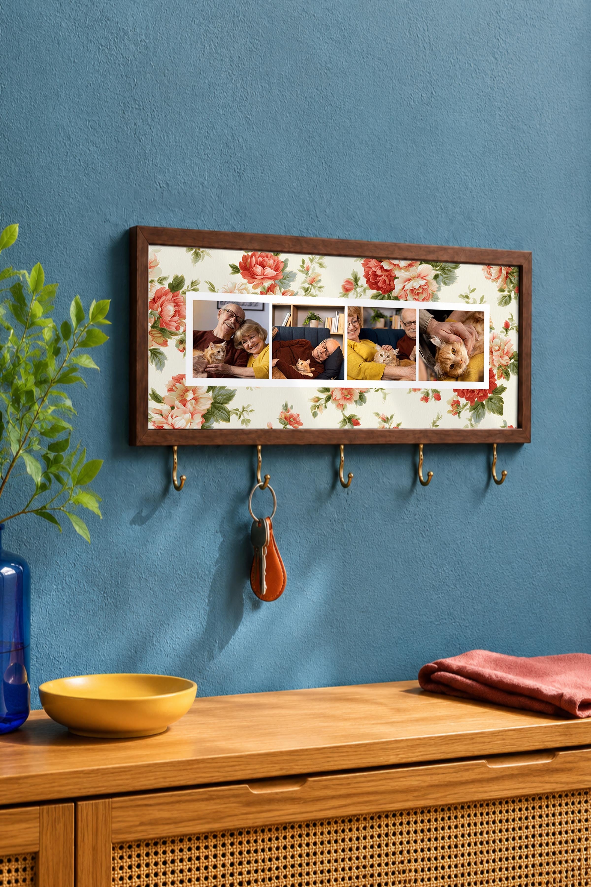 Kişiye Özel Tablo Anahtarlık, Photobooth Stili Kahverengi Fotoğraf Çerçevesi, Vintage Duvar Dekoru