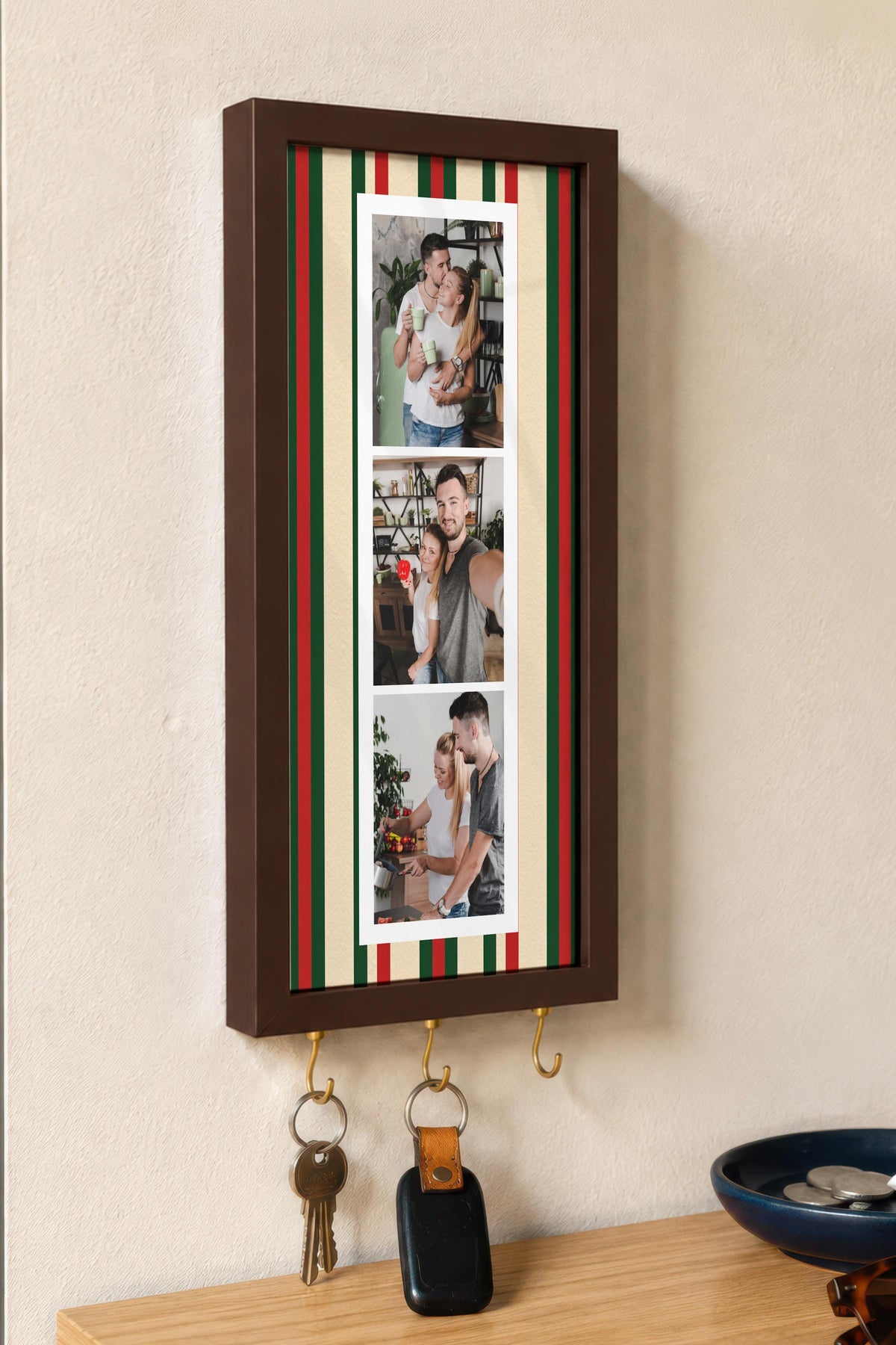 Kişiye Özel Tablo Anahtarlık, Photobooth Stili Kahverengi Fotoğraf Çerçevesi, Vintage Duvar Dekoru