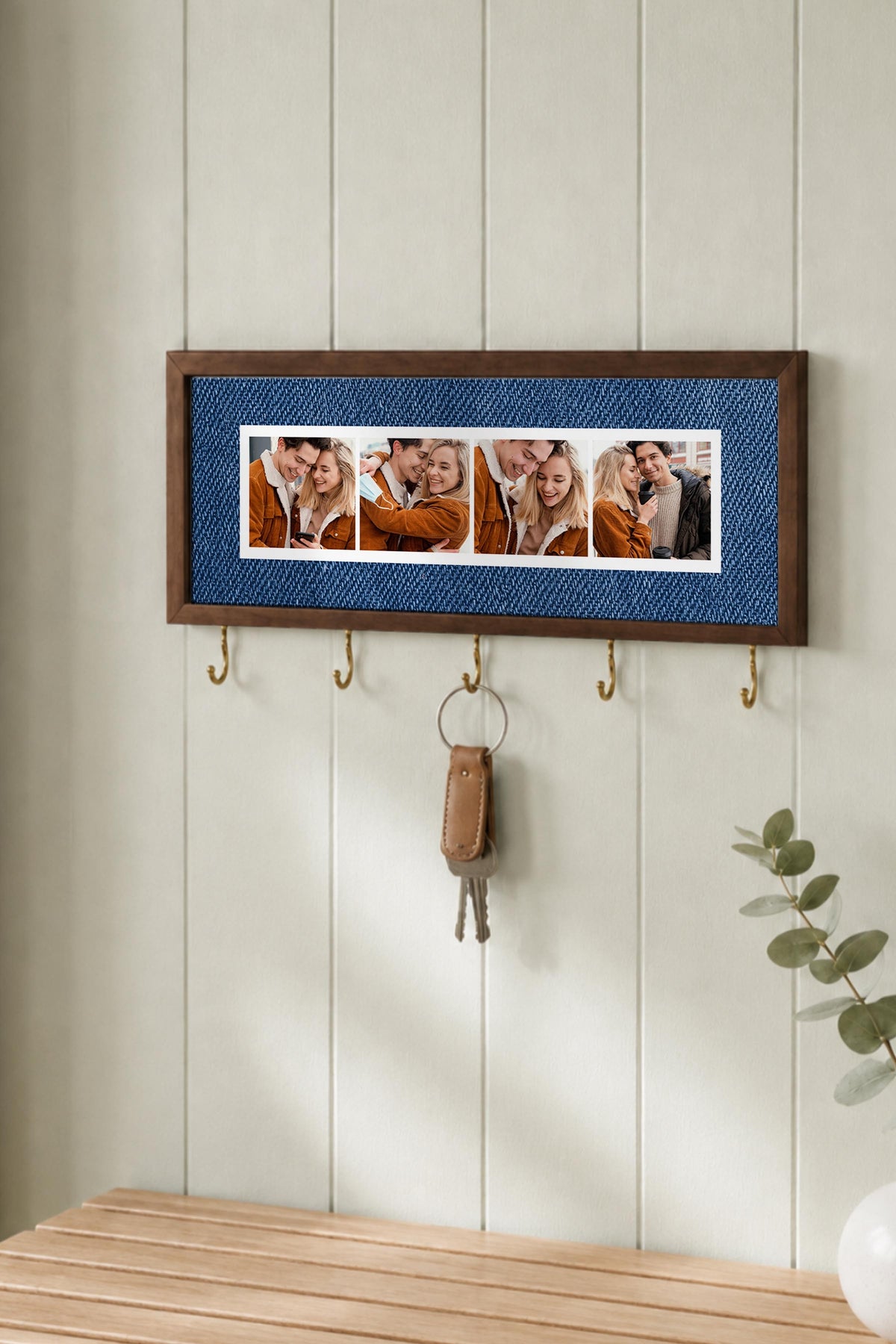 Kişiye Özel Tablo Anahtarlık, Photobooth Stili Kahverengi Fotoğraf Çerçevesi, Vintage Duvar Dekoru