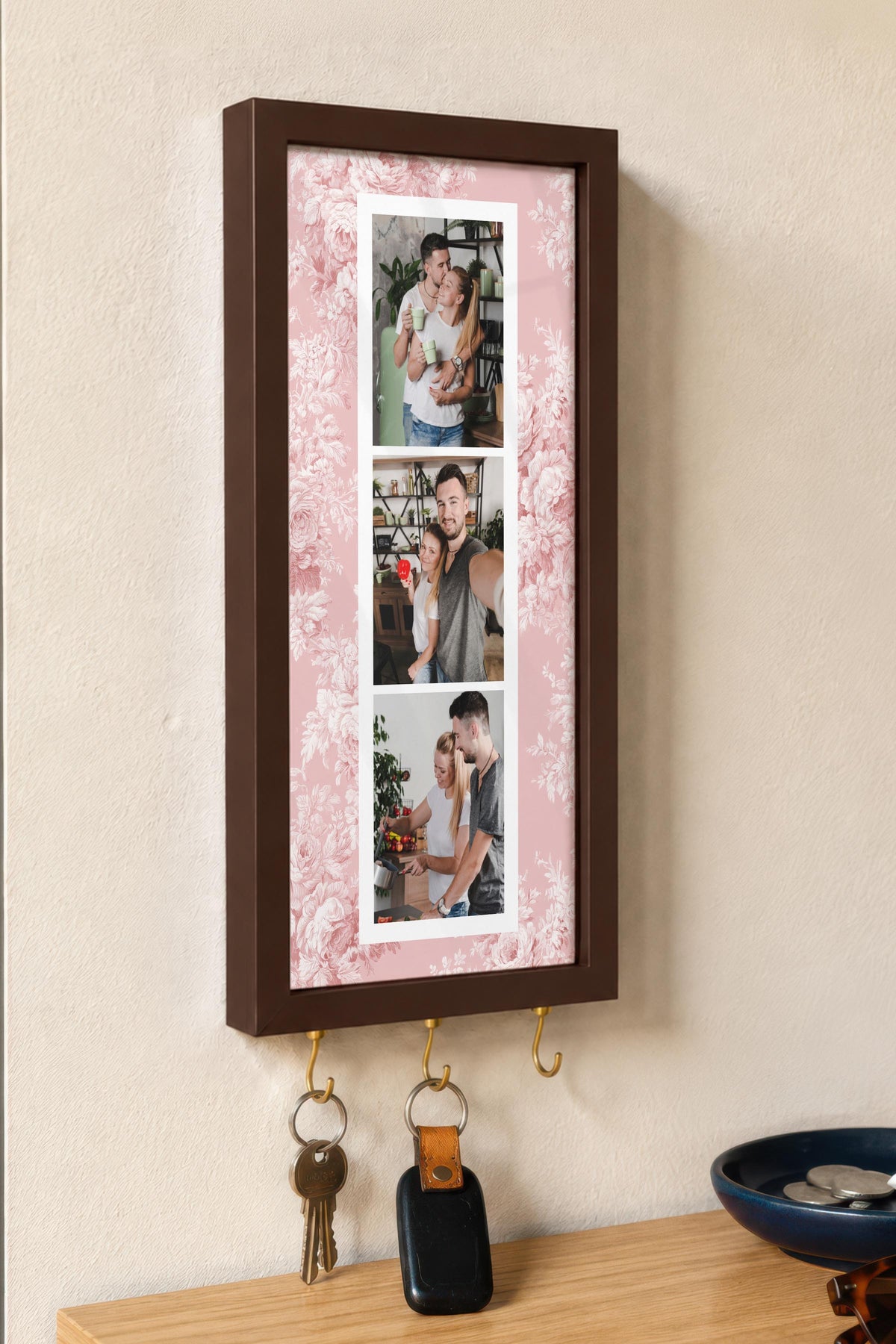 Kişiye Özel Tablo Anahtarlık, Photobooth Stili Kahverengi Fotoğraf Çerçevesi, Vintage Duvar Dekoru