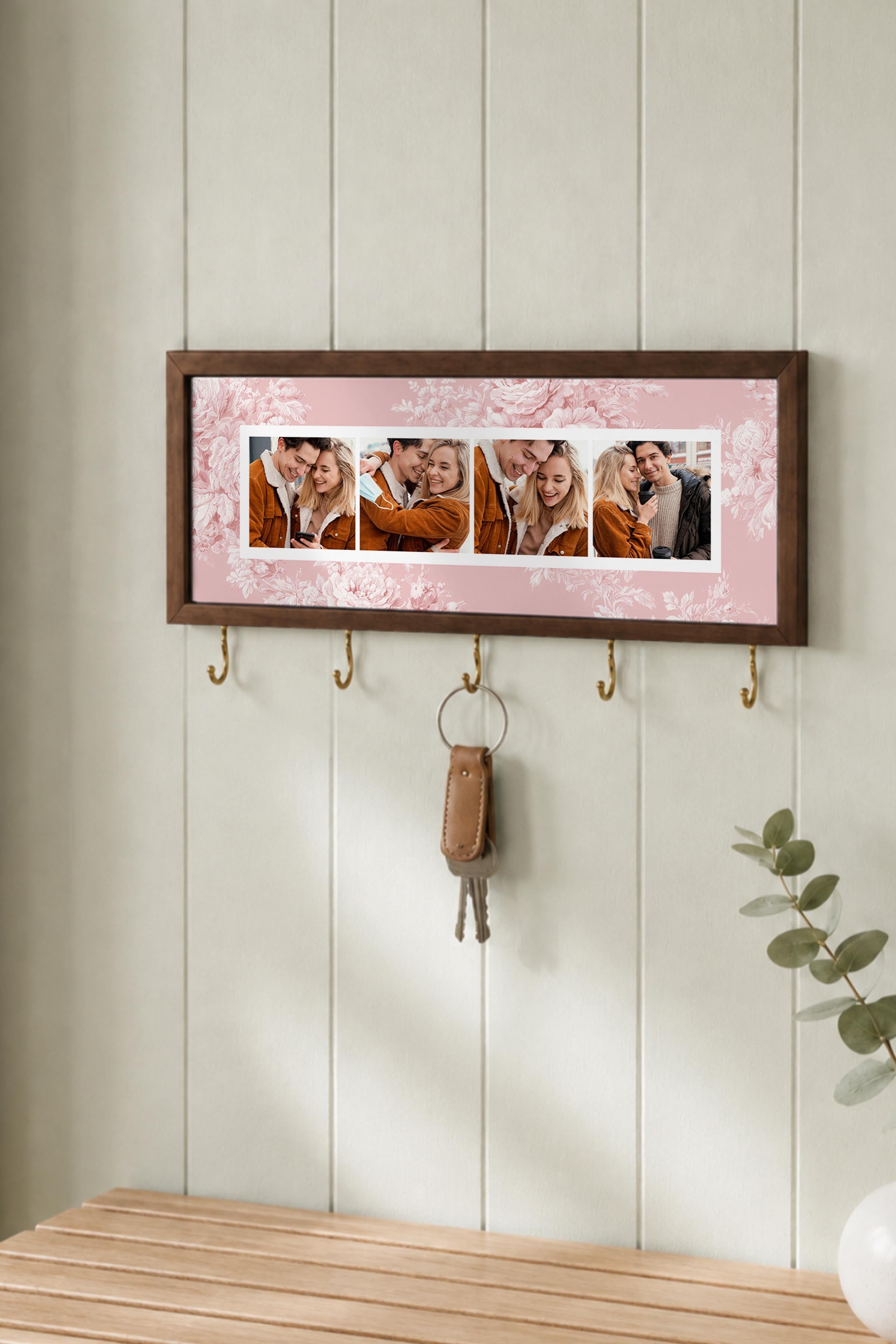 Kişiye Özel Tablo Anahtarlık, Photobooth Stili Kahverengi Fotoğraf Çerçevesi, Vintage Duvar Dekoru