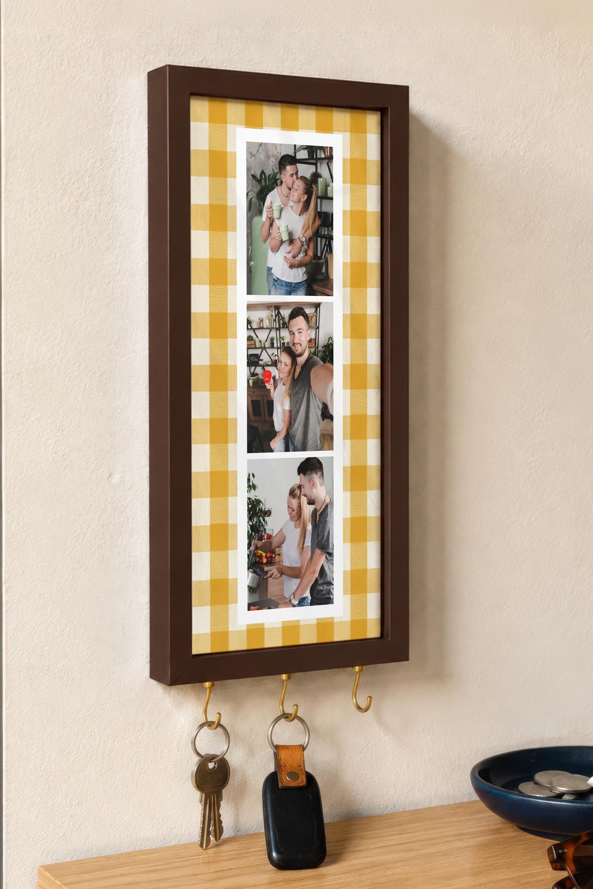 Kişiye Özel Tablo Anahtarlık, Photobooth Stili Kahverengi Fotoğraf Çerçevesi, Vintage Duvar Dekoru