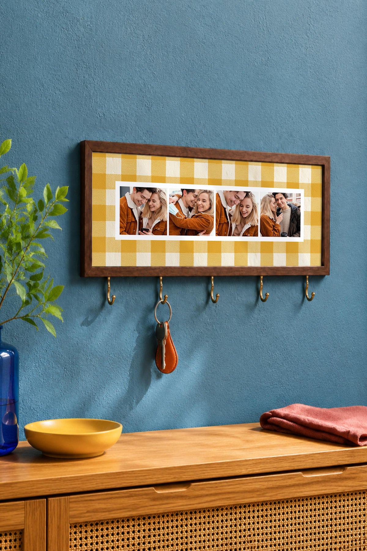 Kişiye Özel Tablo Anahtarlık, Photobooth Stili Kahverengi Fotoğraf Çerçevesi, Vintage Duvar Dekoru