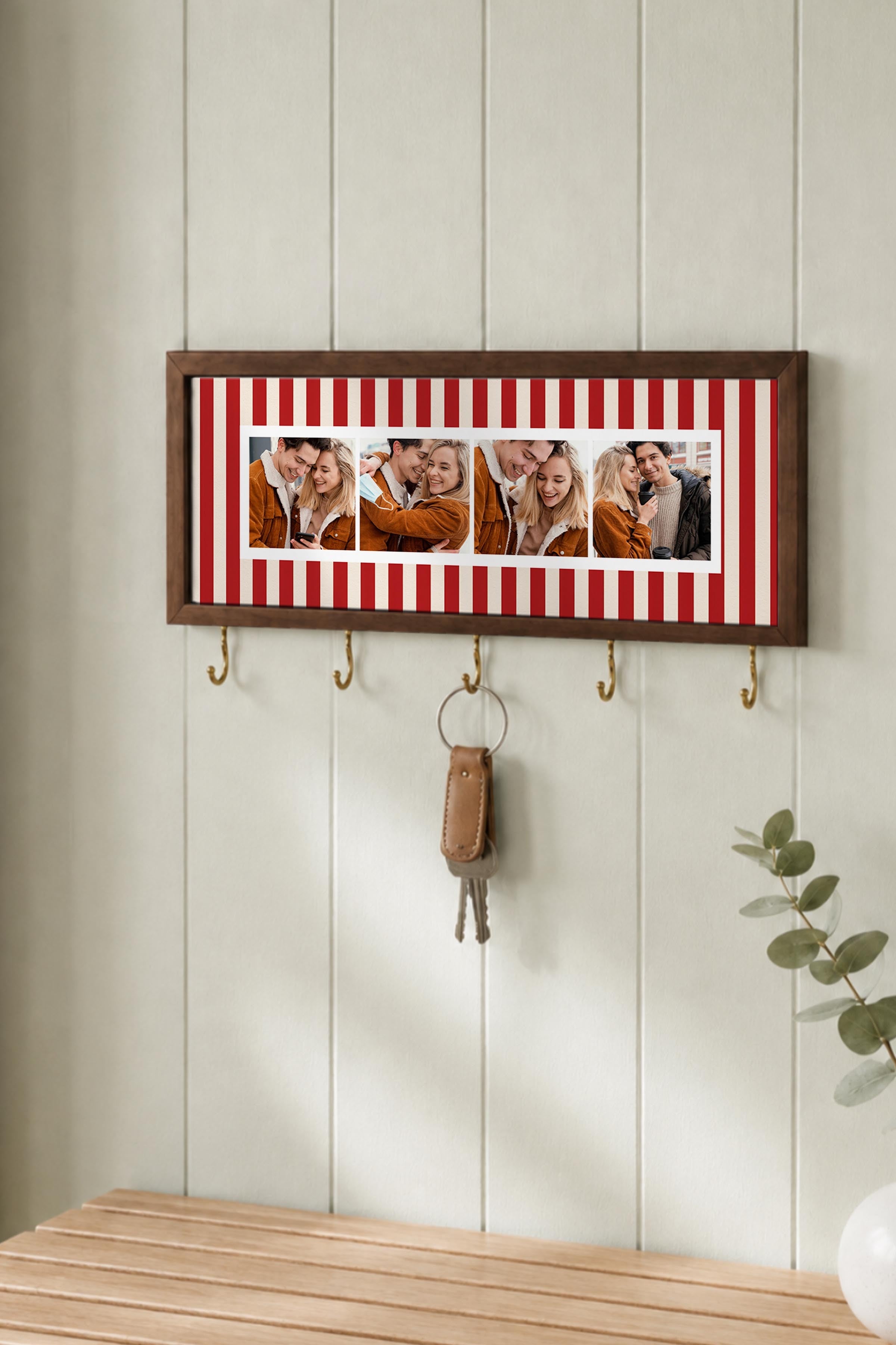 Kişiye Özel Tablo Anahtarlık, Photobooth Stili Kahverengi Fotoğraf Çerçevesi, Vintage Duvar Dekoru